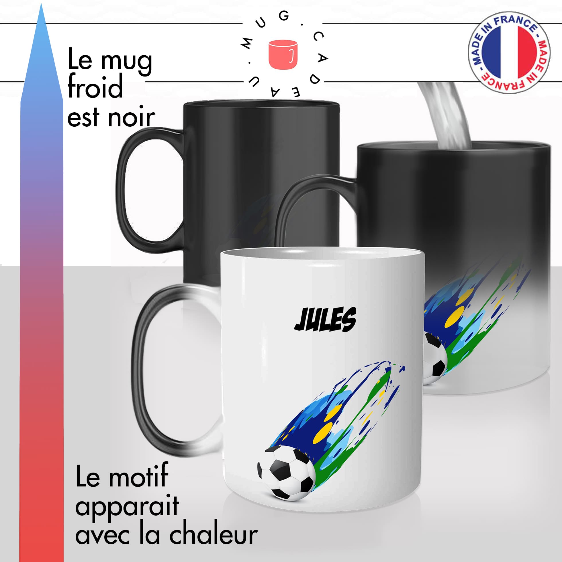 mug magique thermoréactif thermo chauffant personnalisé football foot ballon match prenom personnalisable idée cadeau original