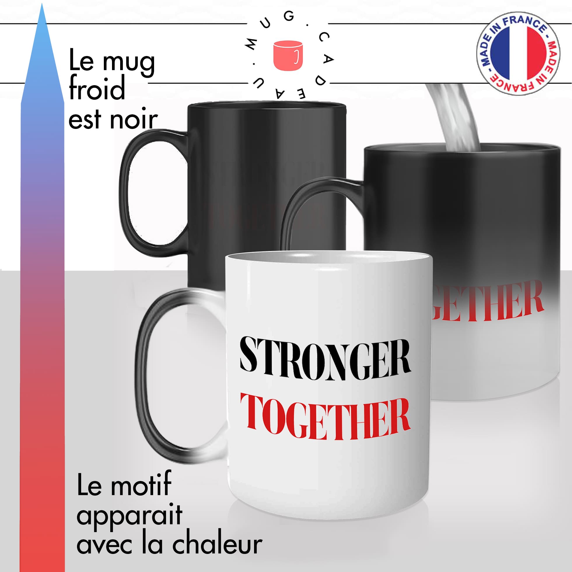 mug magique thermoréactif thermo chauffant personnalisé stronger together plus fort ensemble couple mignon personnalisable cadeau original