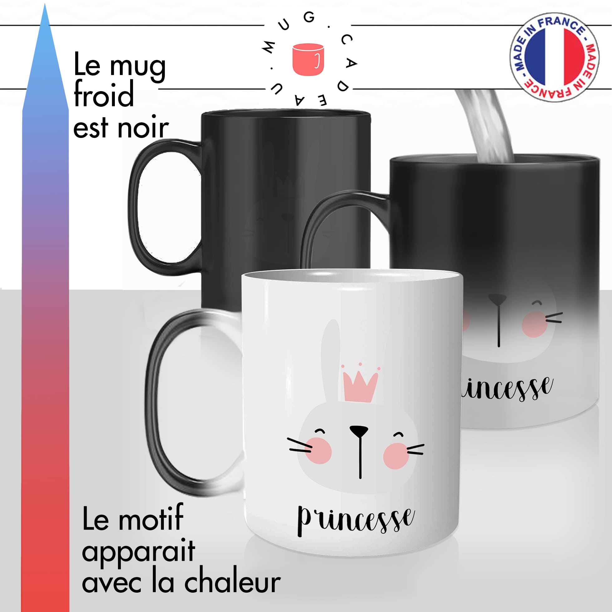 mug magique thermoréactif thermo chauffant personnalisé princesse lapine lapin couronne mignon pour enfant idée cadeau original