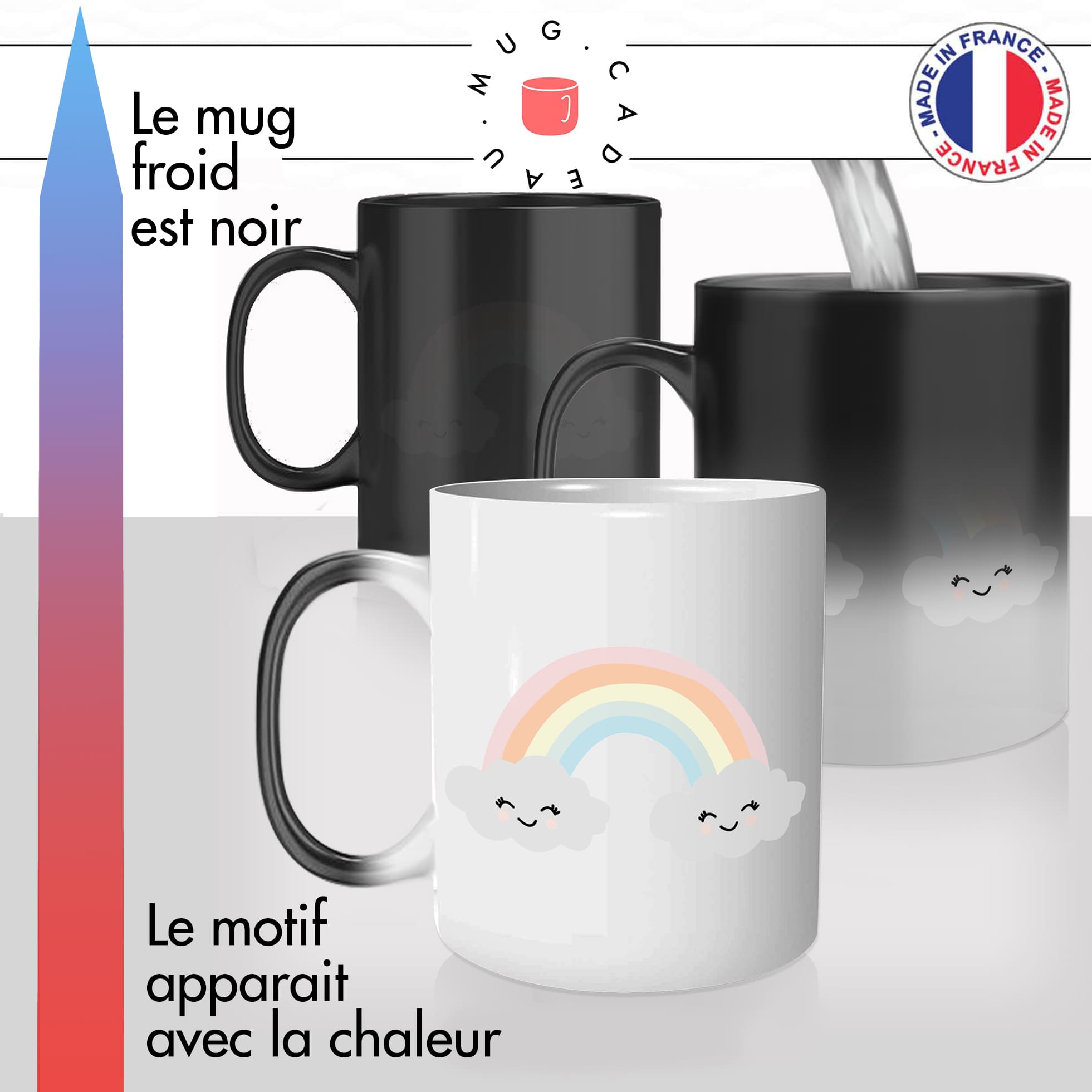 mug magique thermoréactif thermo chauffant personnalisé arc en ciel nuages mignons enfant pour enfant idée cadeau original