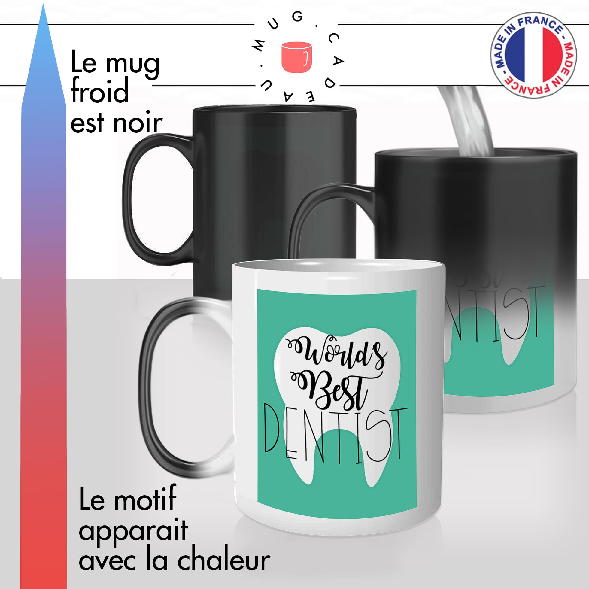 mug magique thermoréactif thermo chauffant personnalisé worlds best dentiste dent cabinet dentaire idée cadeau original fun