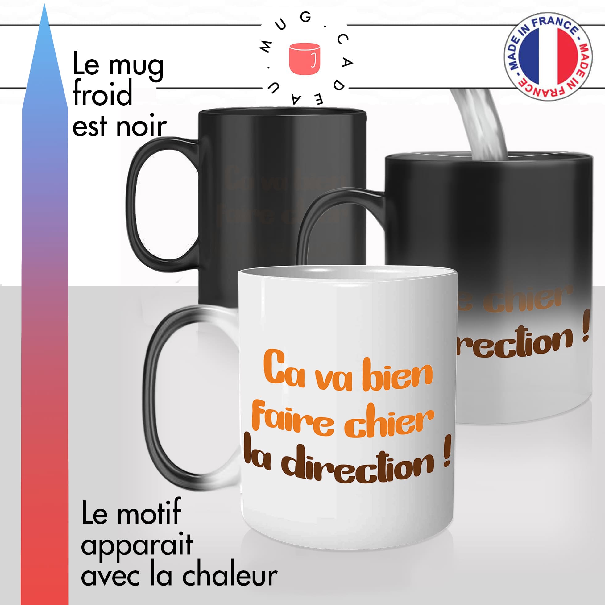 mug magique thermoréactif thermo chauffant personnalisé série francaise caméra café citation ca va faire chier la direction cgt idée cadeau original