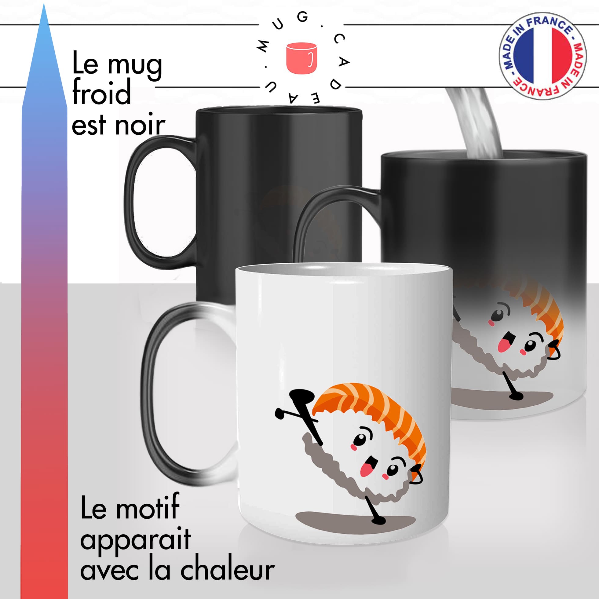 mug magique thermoréactif thermo chauffant personnalisé karaté judo sushis sashimi nigiri poisson cru makis fun idée cadeau original