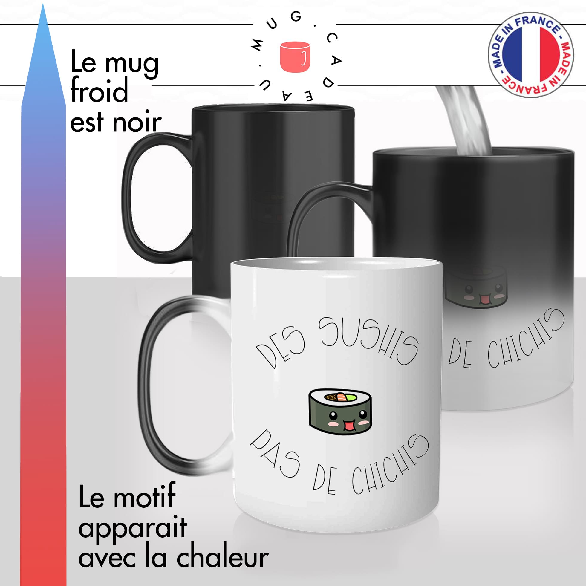 mug magique thermoréactif thermo chauffant personnalisé cuisine japonaise des sushis pas de chichis makis wasabi idée cadeau fun original
