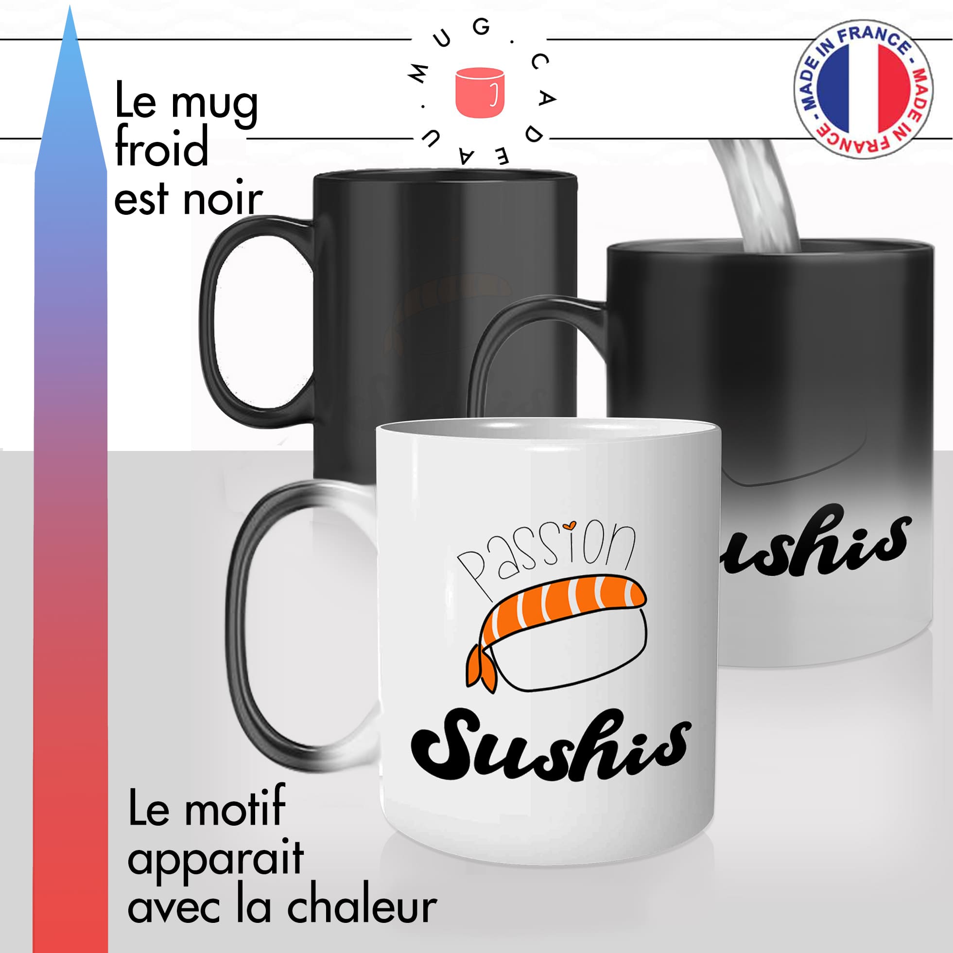mug magique thermoréactif thermo chauffant personnalisé cuisine japonaise passion sushis nigiri saumon makis idée cadeau fun original
