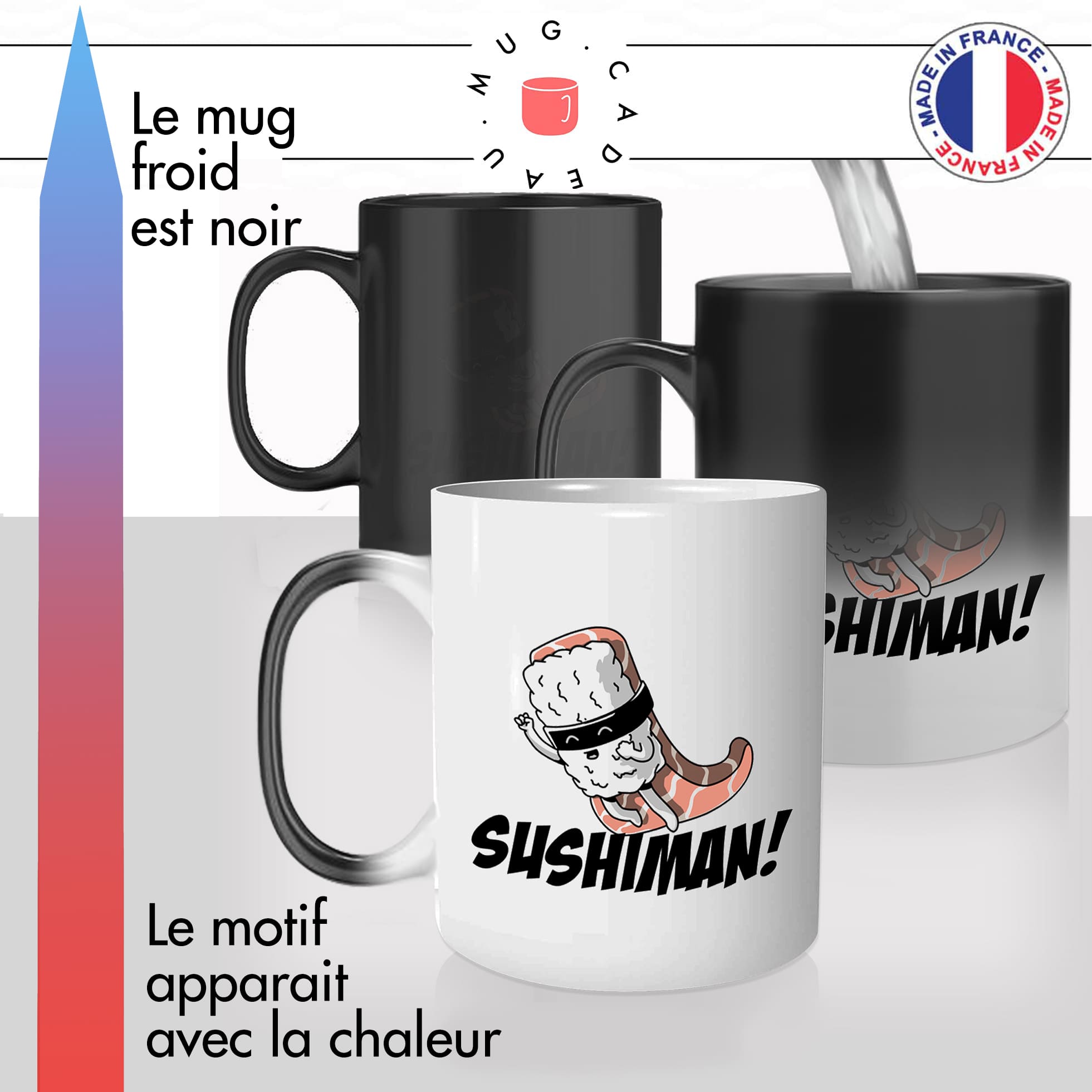 mug magique thermoréactif thermo chauffant personnalisé cuisine japonaise des sushiman super sushi saumon makis idée cadeau fun original