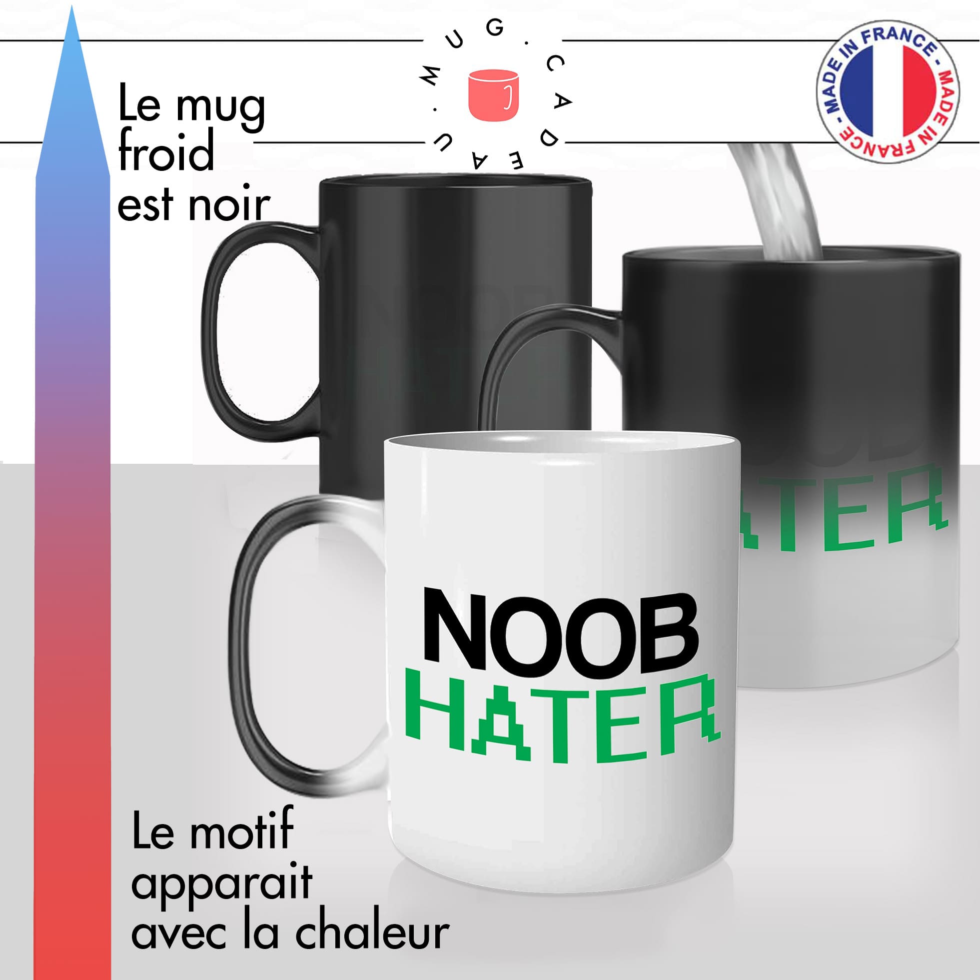 mug magique thermoréactif thermo chauffant personnalisé geek gamer noob hater debutant jeu video personnalisable idée cadeau fun original