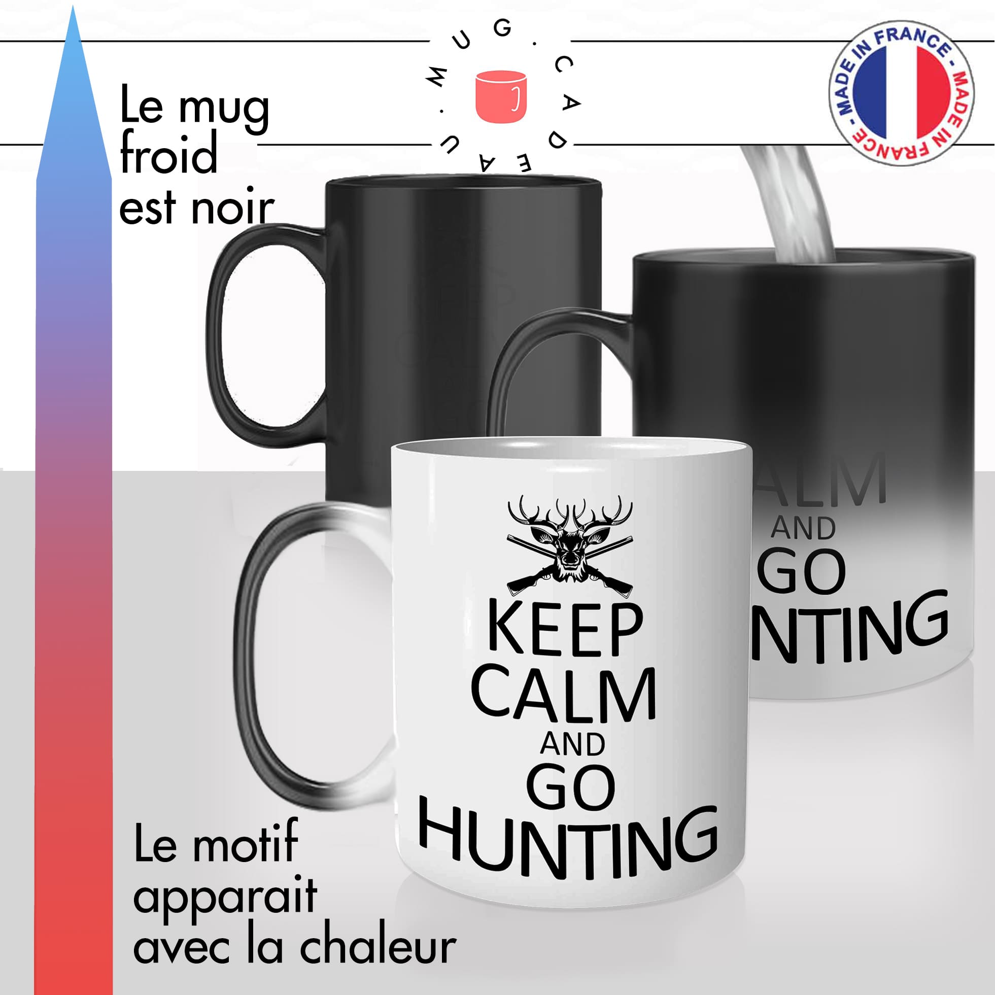 mug magique thermoréactif thermo chauffant personnalisé keep calm go hunting chasse chausseur fusil idée cadeau fun original passion