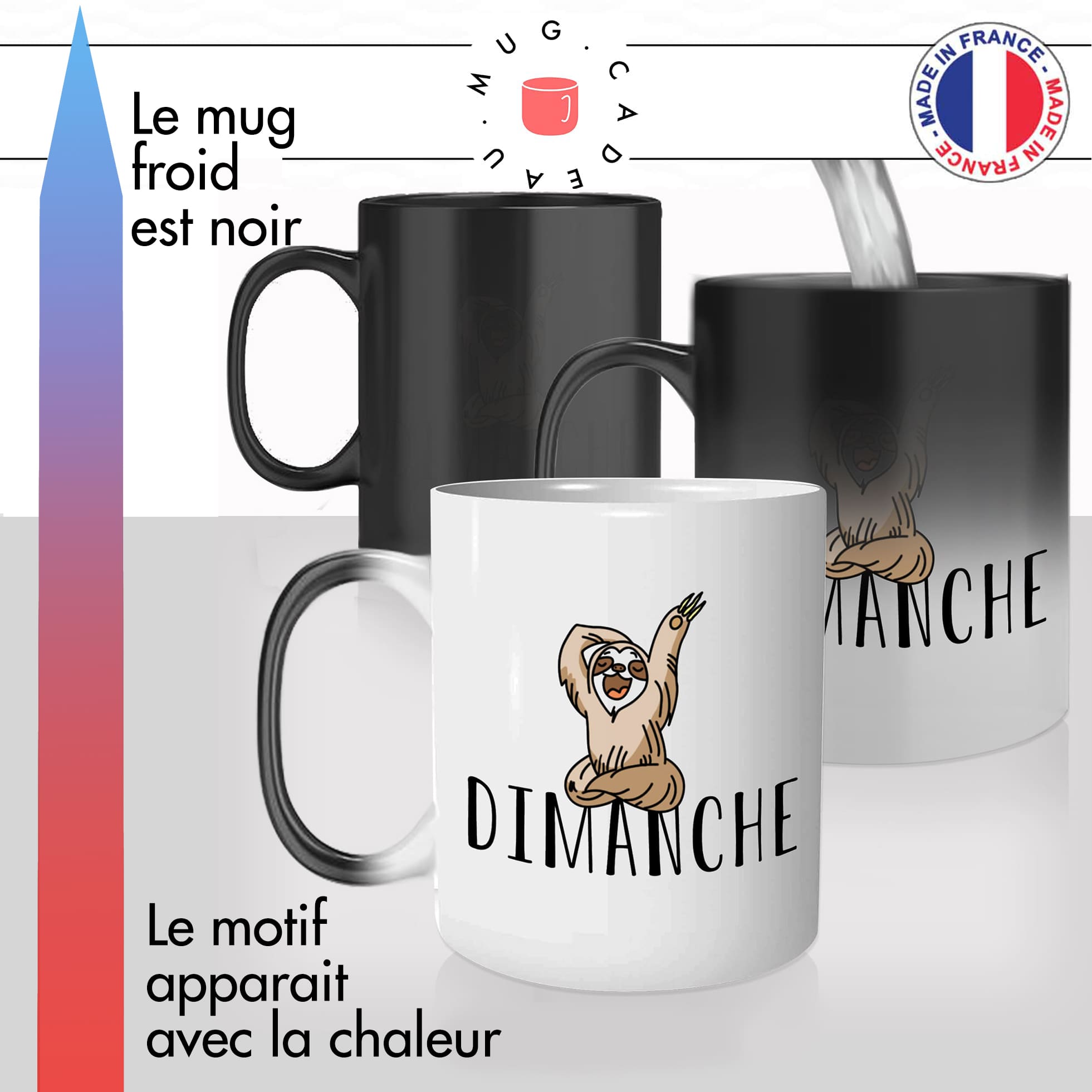 mug magique thermoréactif thermo chauffant personnalisé dimanche week end paresseux parresseux mignon idée cadeau fun original