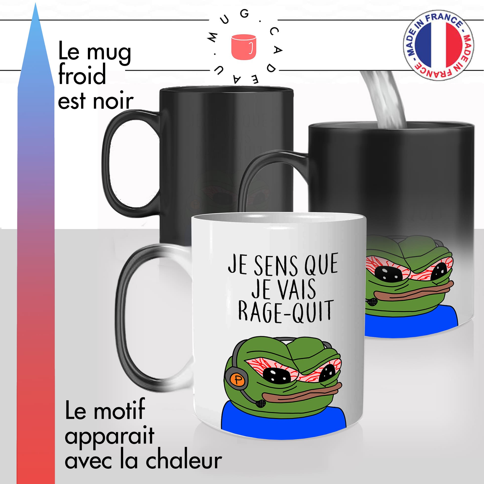 mug magique thermoréactif thermo chauffant personnalisé mug pepe frog gamer rage quit joueur casque player idée cadeau fun original
