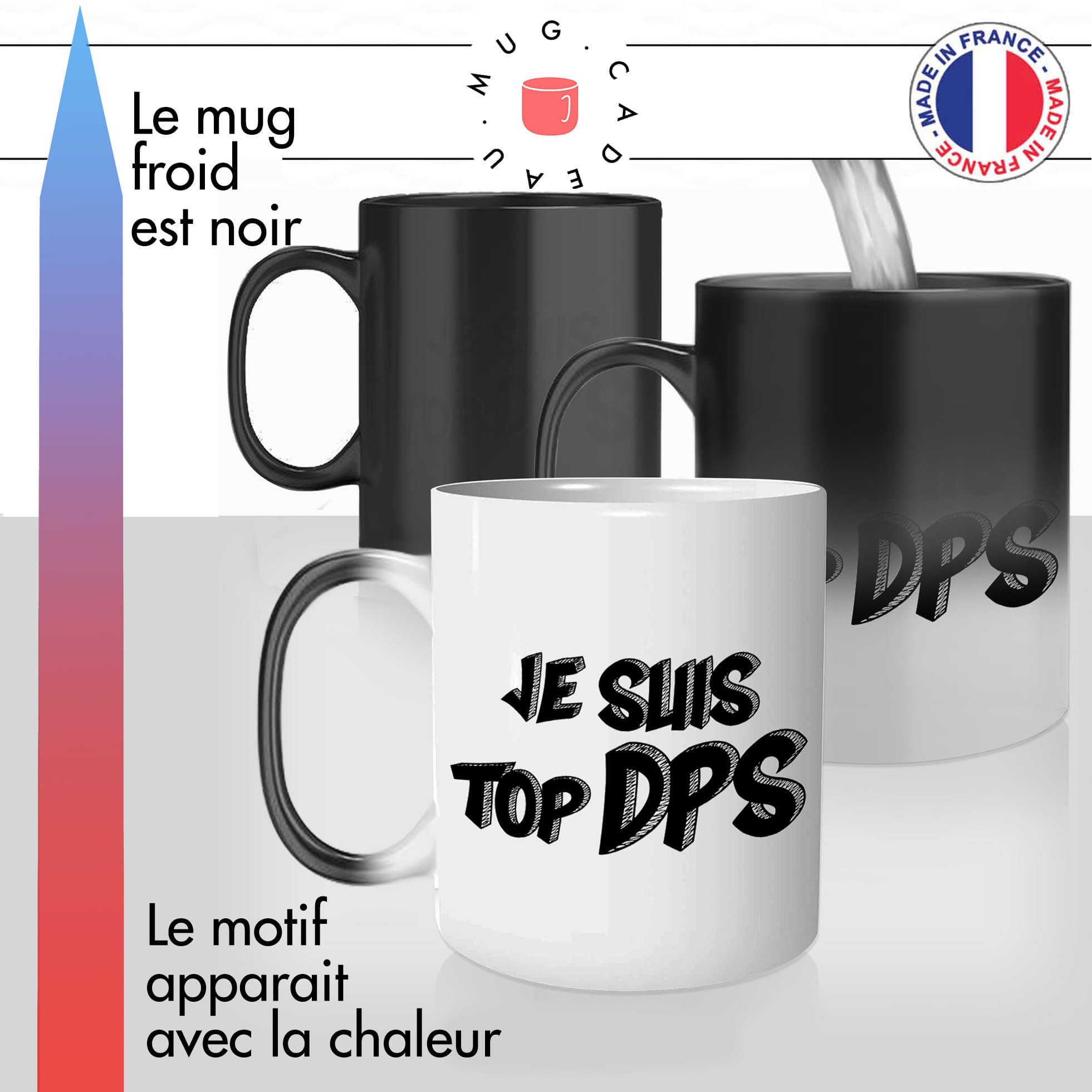 mug magique thermoréactif thermo chauffant personnalisé je suis top dps wow degats par seconde jeux video gamer console cadeau fun original
