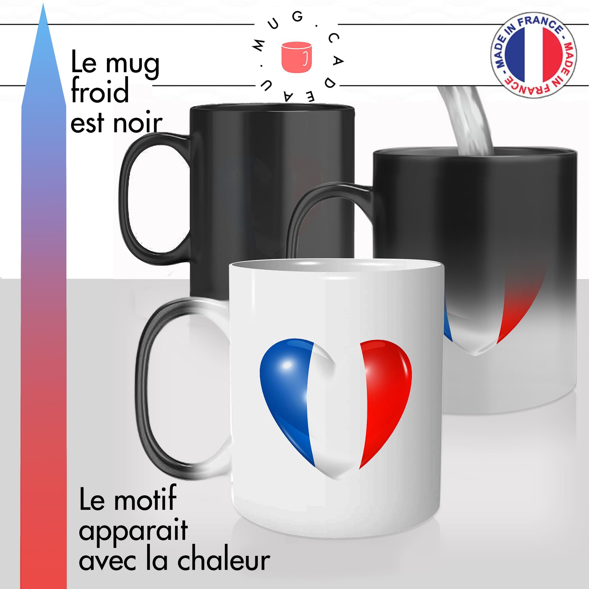 mug magique thermoréactif thermo chauffant personnalisé coeur drapeau francais france bleu blanc rouge amour pays idée cadeau fun original