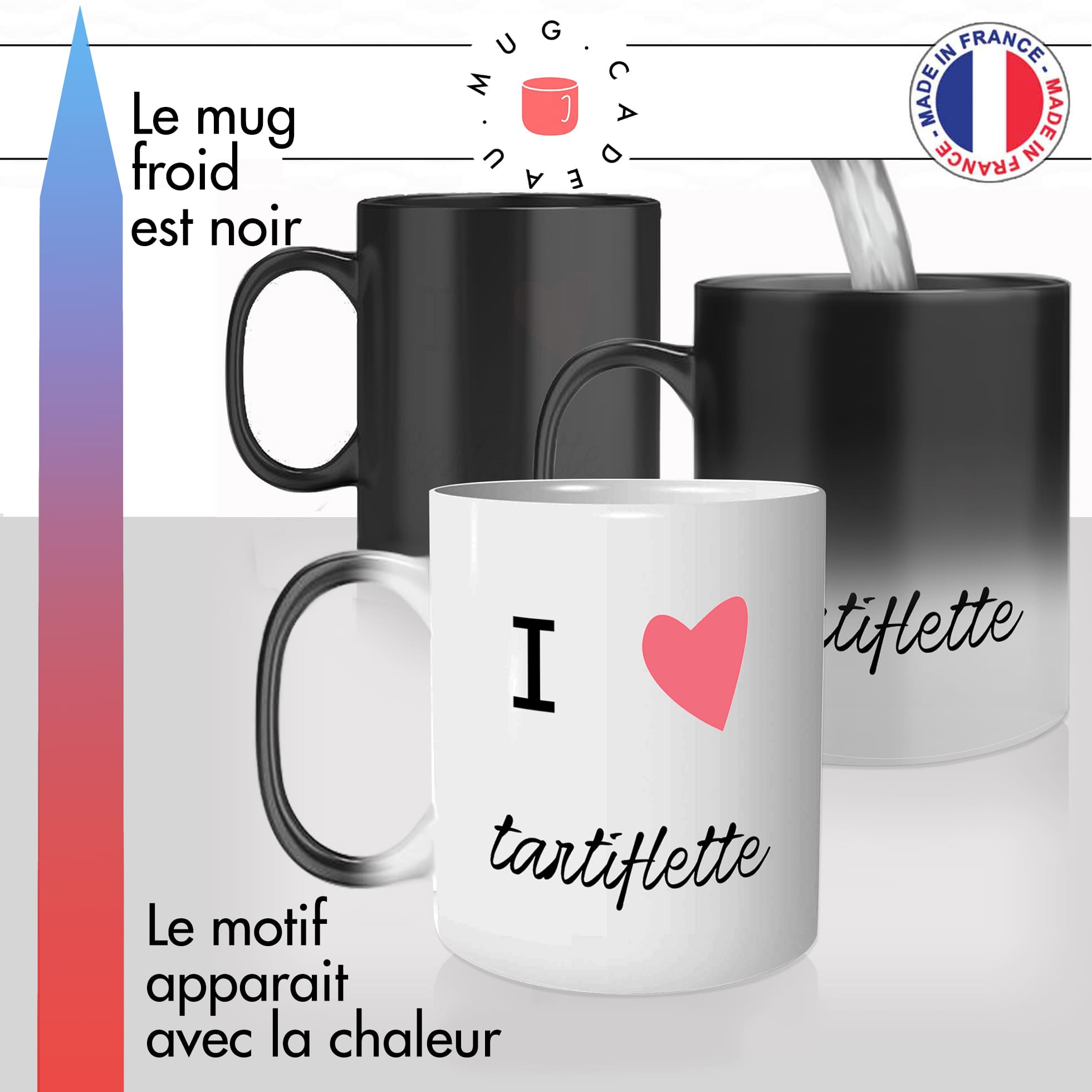 mug magique thermoréactif thermo chauffant personnalisé gastronomie francaise tartiflette reblochon fromage cuisine france idée cadeau original
