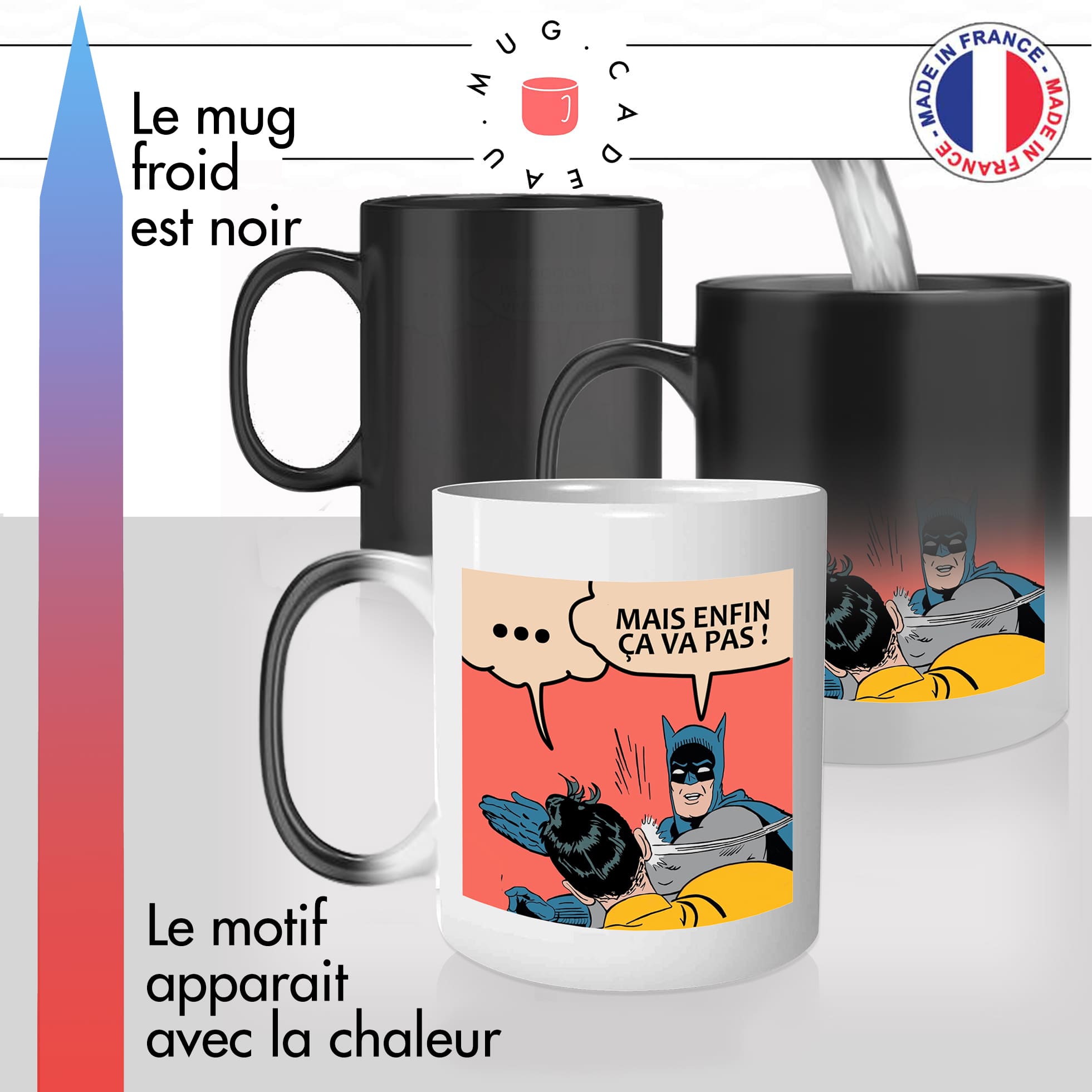 mug magique thermoréactif thermo chauffant personnalisé meme batman giffle robin mais enfin ca va pas pascal praud memes idée cadeau original