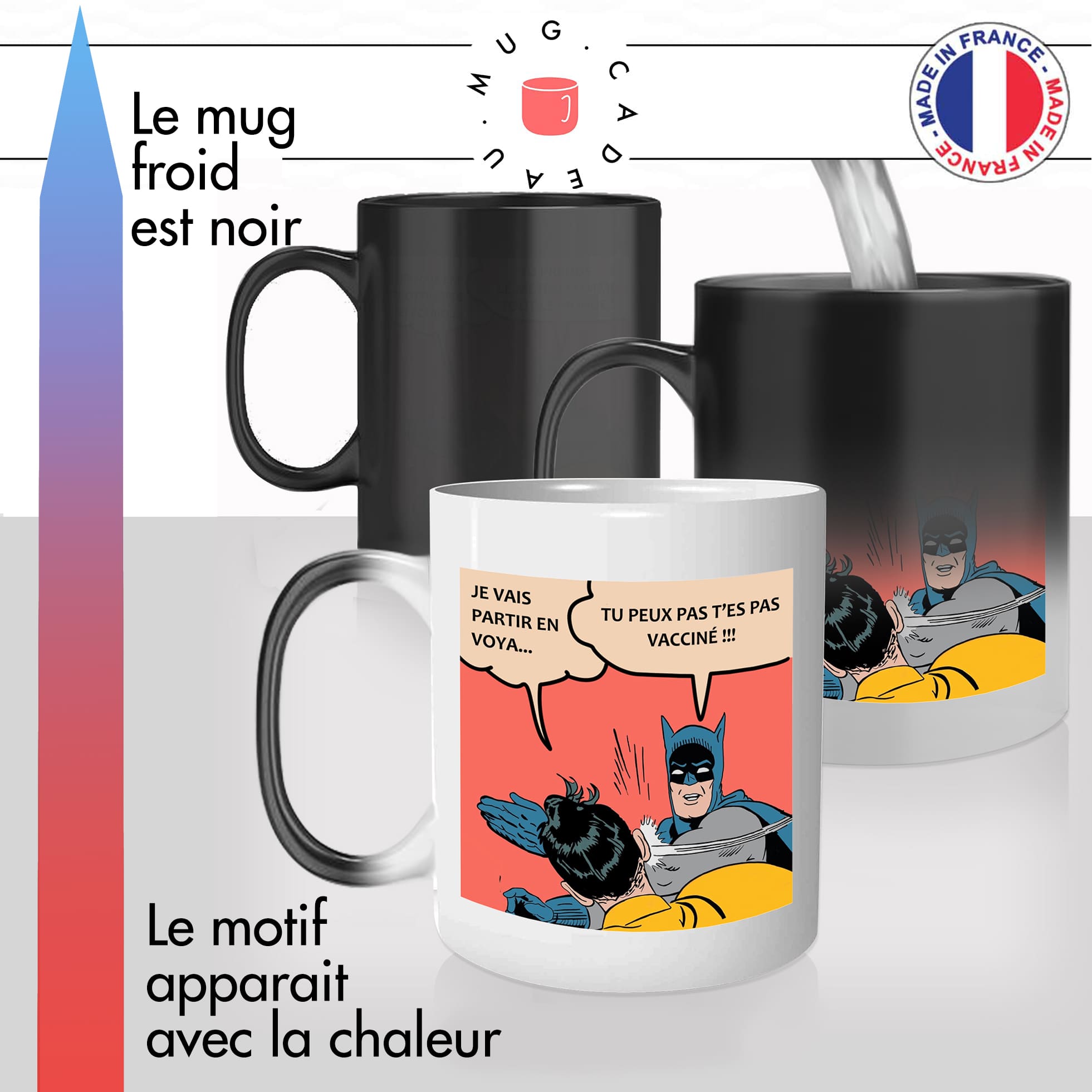 mug magique thermoréactif thermo chauffant personnalisé meme batman giffle robin non vacciné idée cadeau original