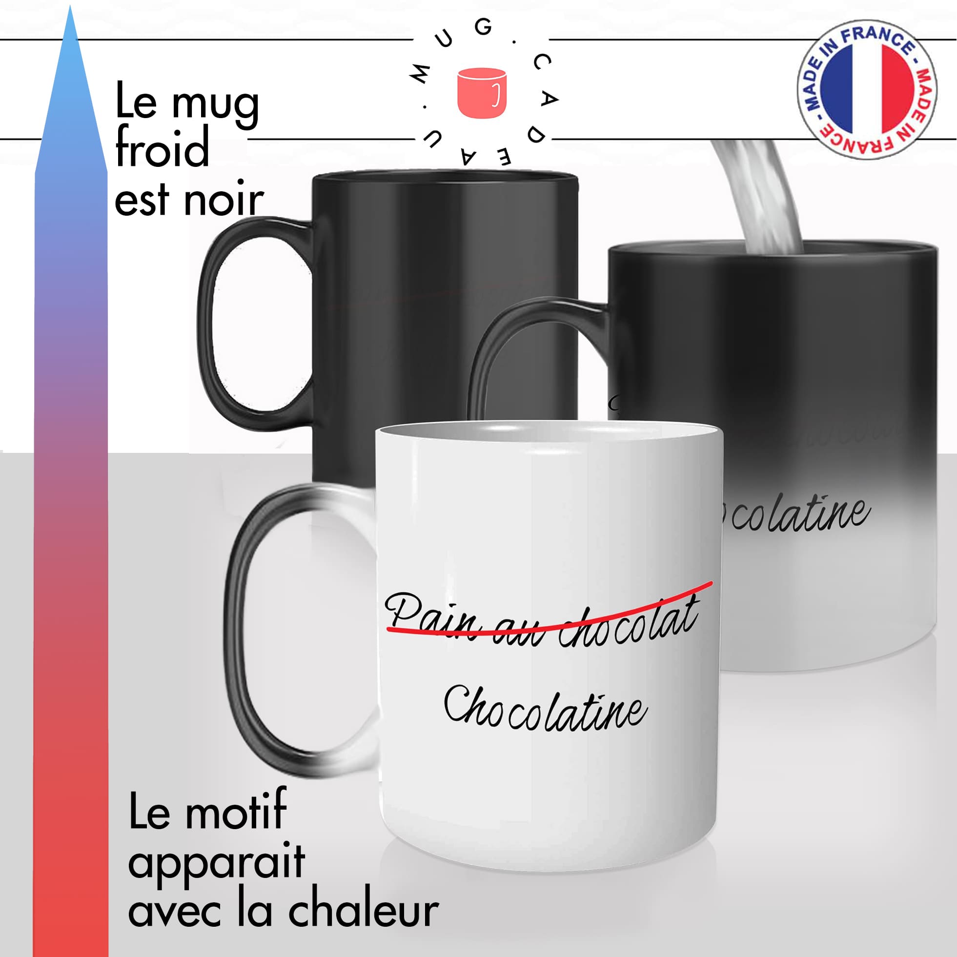mug magique thermoréactif thermo chauffant personnalisé chocolatine vienoiserie francaise boulagerie idée cadeau original