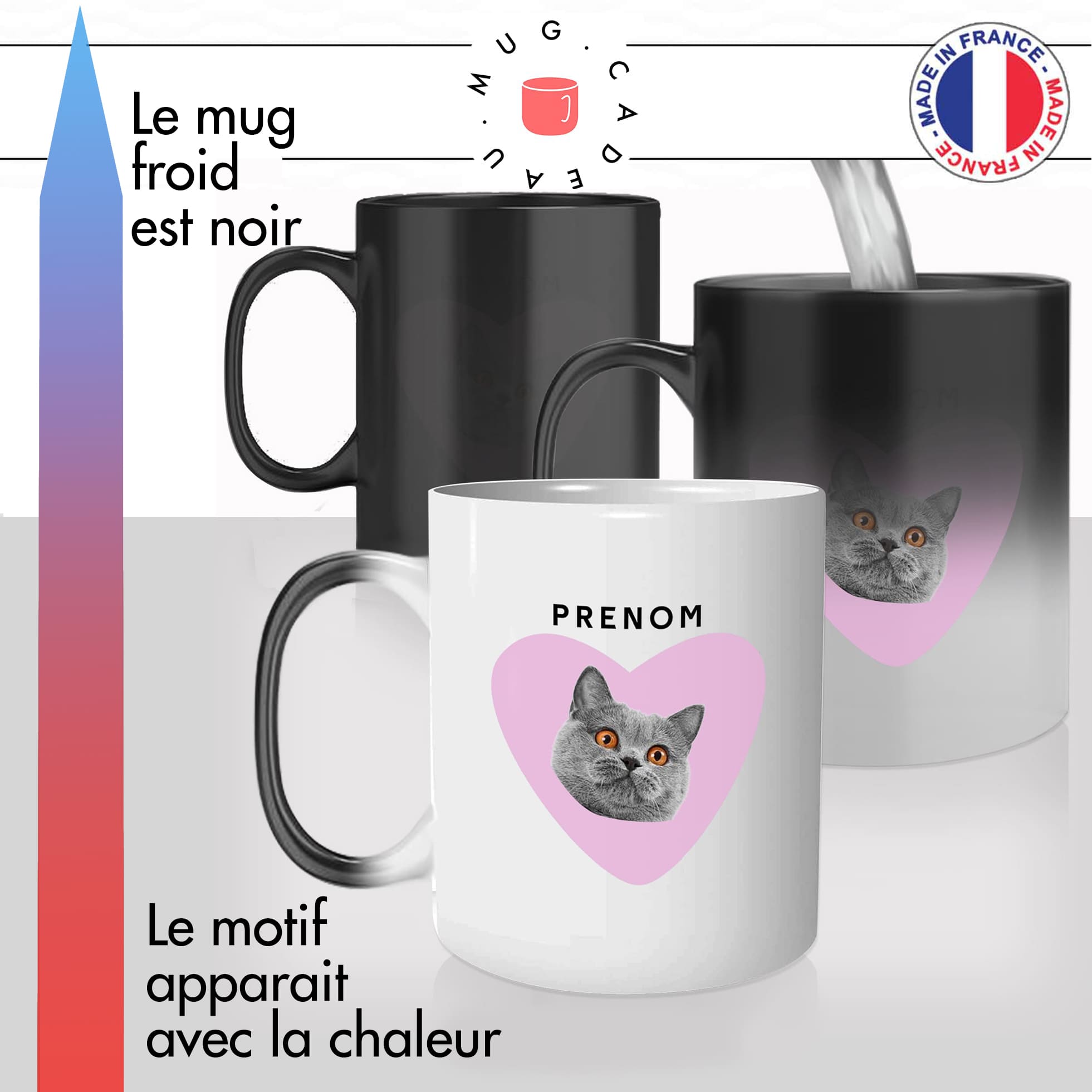 mug magique thermoréactif thermo chauffant personnalisé tete de chat animal de compagnie copeur nom personnalisable offrir idée cadeau original