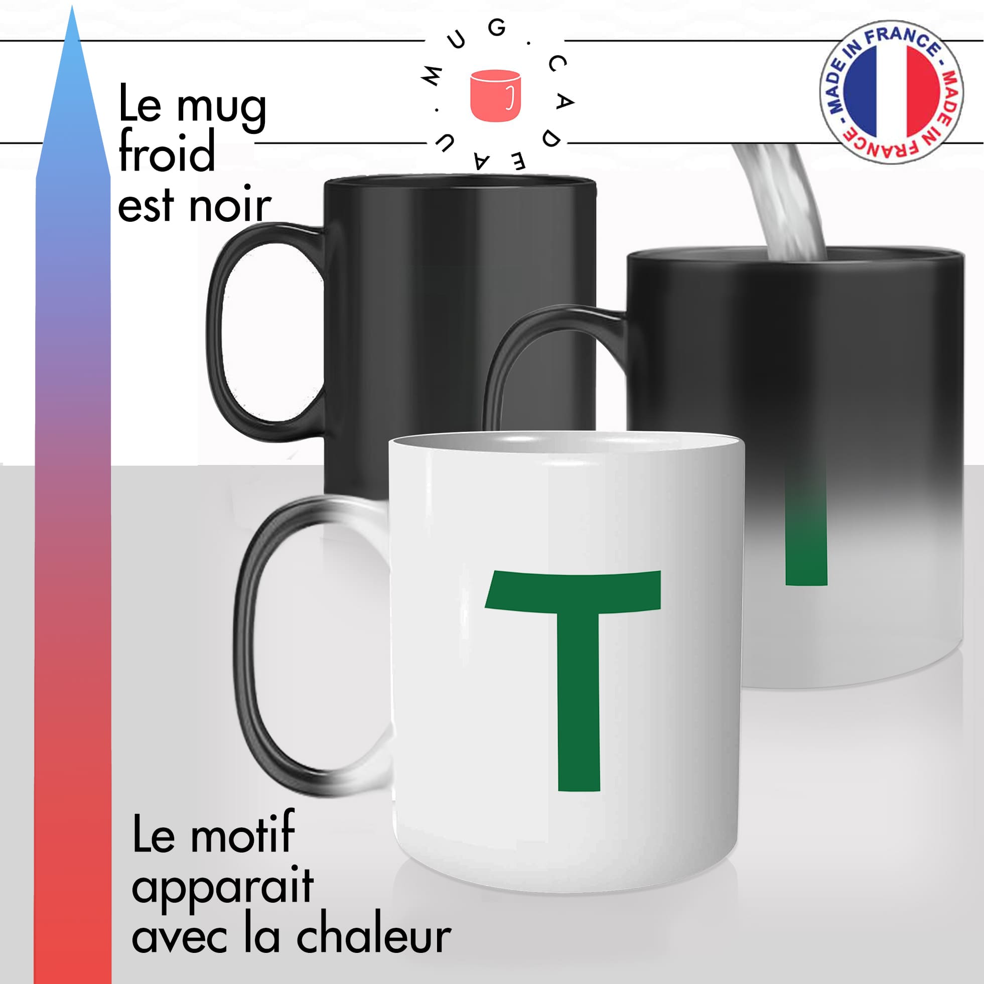 mug magique thermoréactif thermo chauffant personnalisé thé vert rebus lettre T tea idée cadeau fun