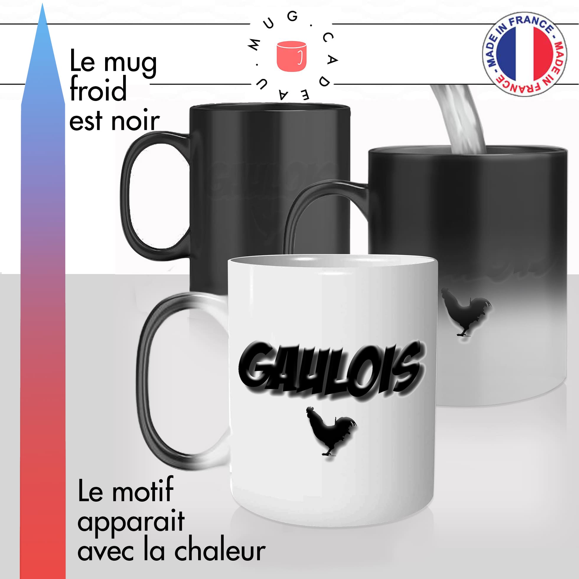 mug magique thermoréactif thermo chauffant personnalisé gaulois coq francais france pays fiere offrir patriote idée cadeau fun