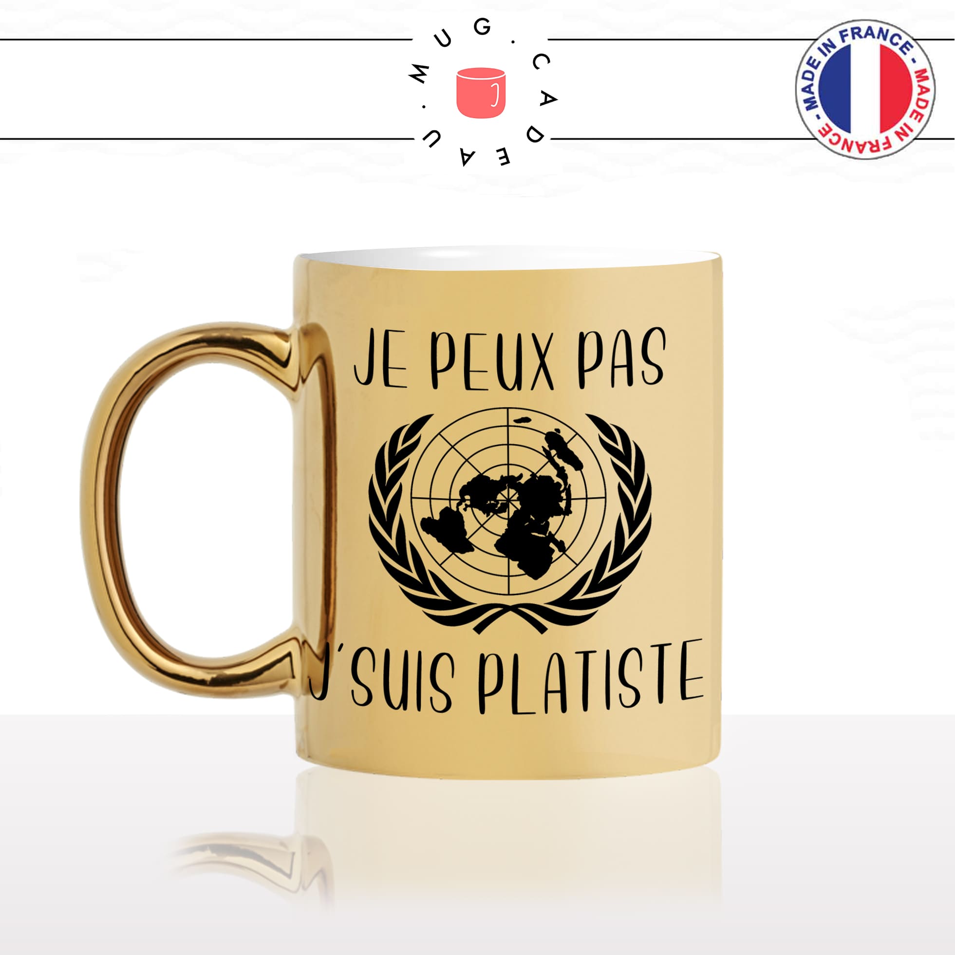 mug-tasse-or-dorée-gold-je-peux-pas-platiste-terre-plate-logo-complot-complotiste-humour-idée-cadeau-originale