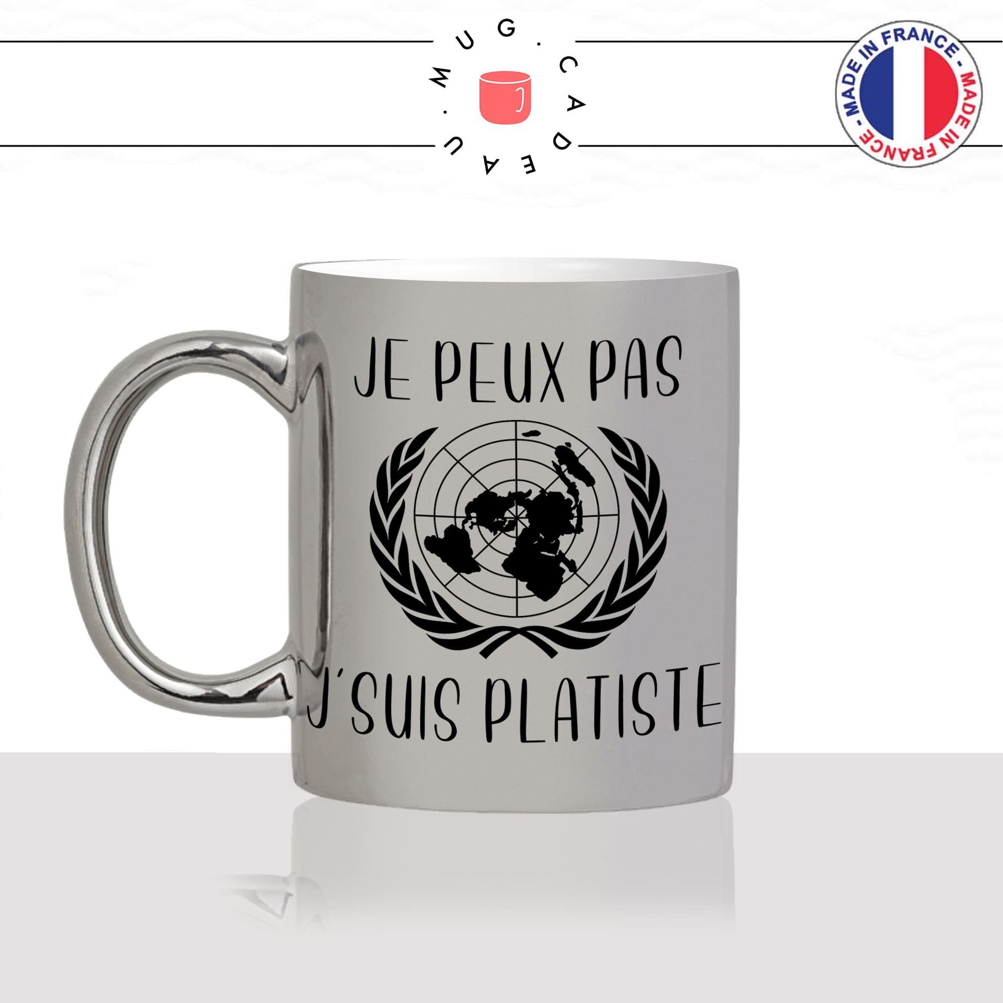 mug-tasse-argent-argenté-gris-silver-je-peux-pas-platiste-terre-plate-logo-complot-complotiste-humour-idée-cadeau-originale