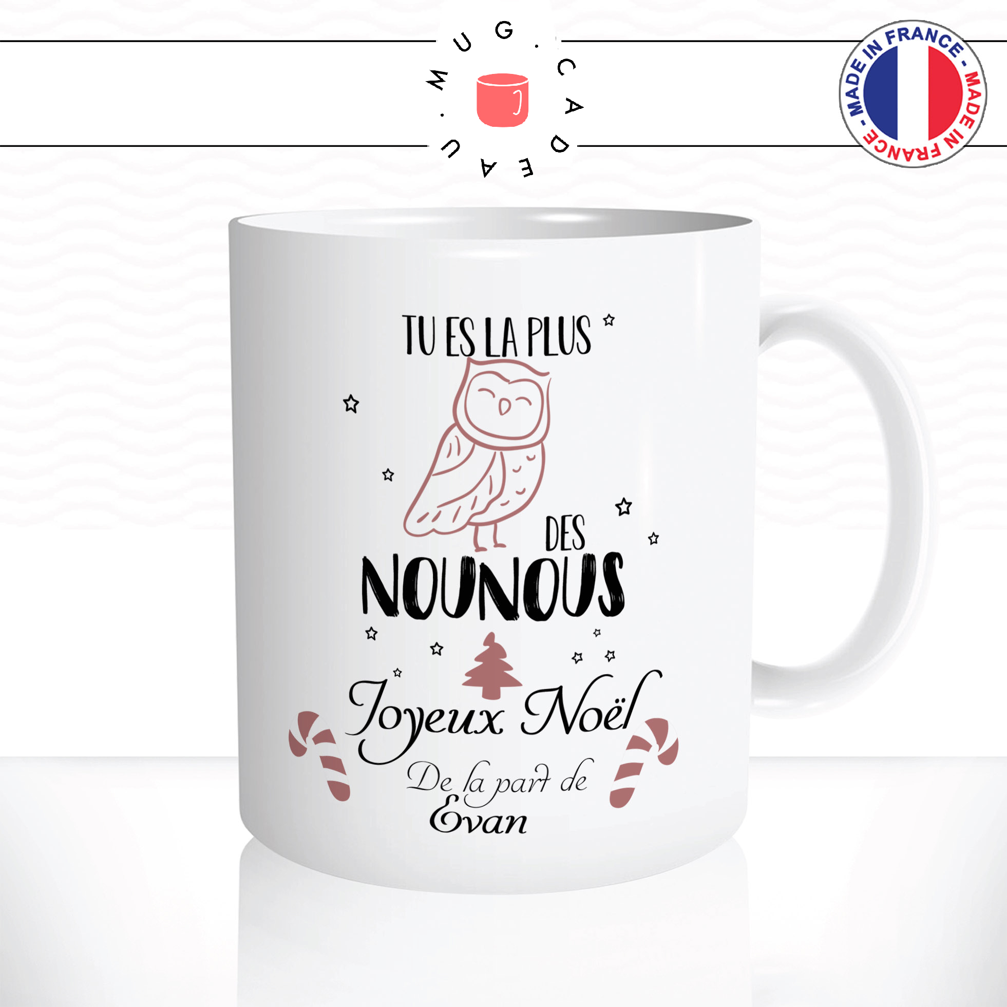 Mug meilleure Nounou du monde- Cadeau Nourrice, cadeau personnalisé nounou,  mug merci nounou, mug chouette nounou