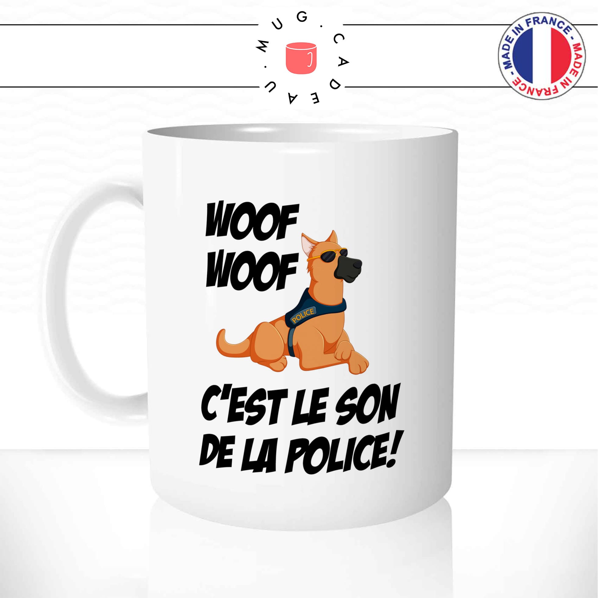mug-tasse-woof-c'est-le-son-de-la-police-policier-flic-gendarme-drole-chien-animal-offrir-fun-humour-idée-cadeau-originale-personnalisée