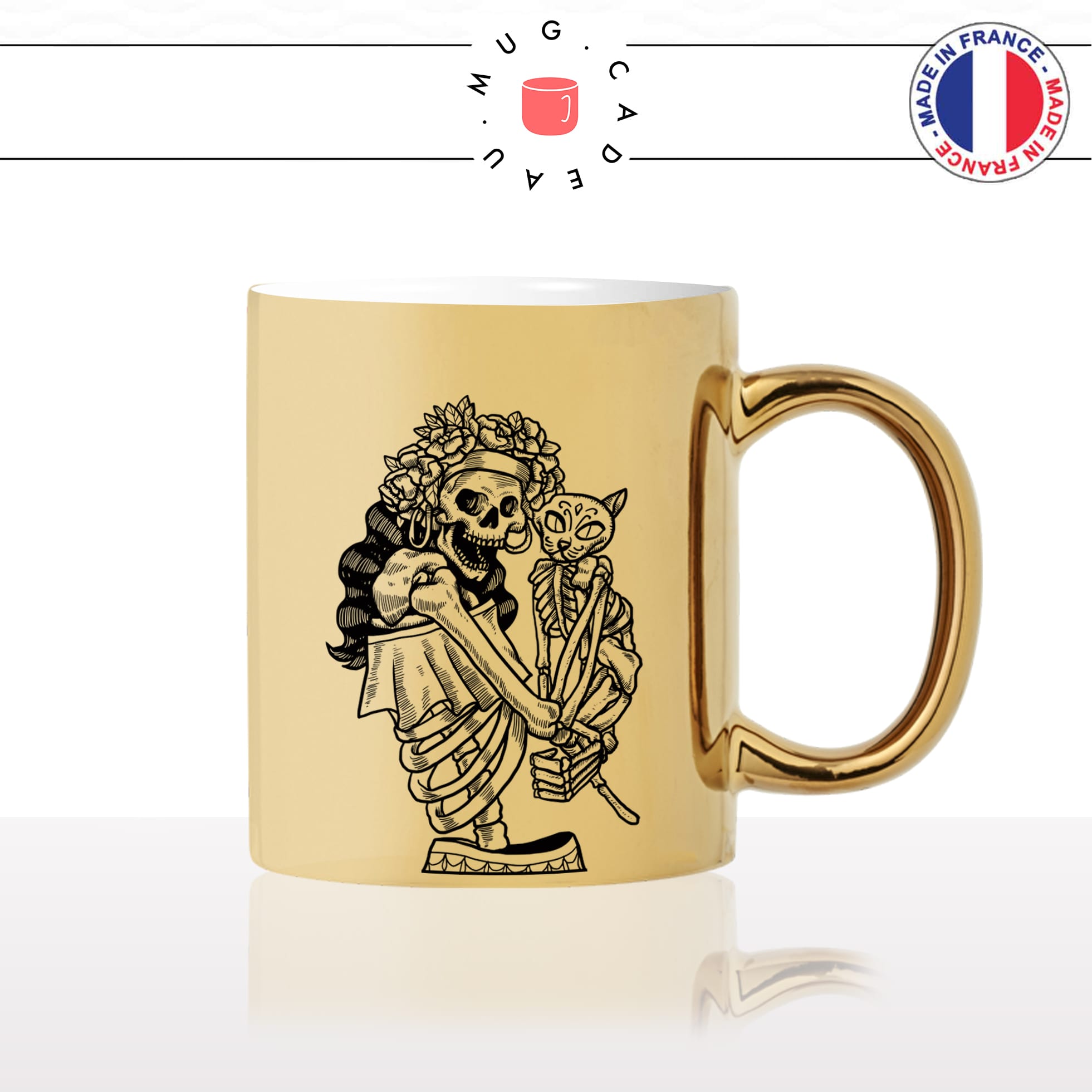 mug-tasse-or-doré-vieille-fille-squelette-chats-animal-chaton-dessin-noir-fun-café-thé-idée-cadeau-original-personnalisable-gold2-min