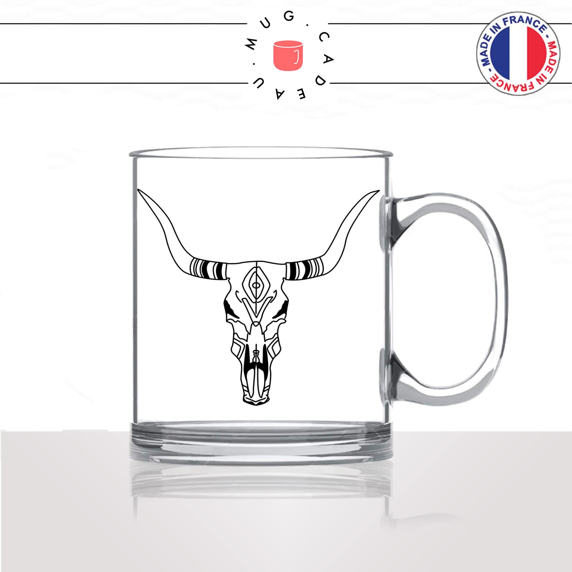 mug-tasse-en-verre-transparent-glass-animal--déco-tete-de-buffle-crane-dessin-noir-fun-café-thé-idée-cadeau-original-personnalisable2-min