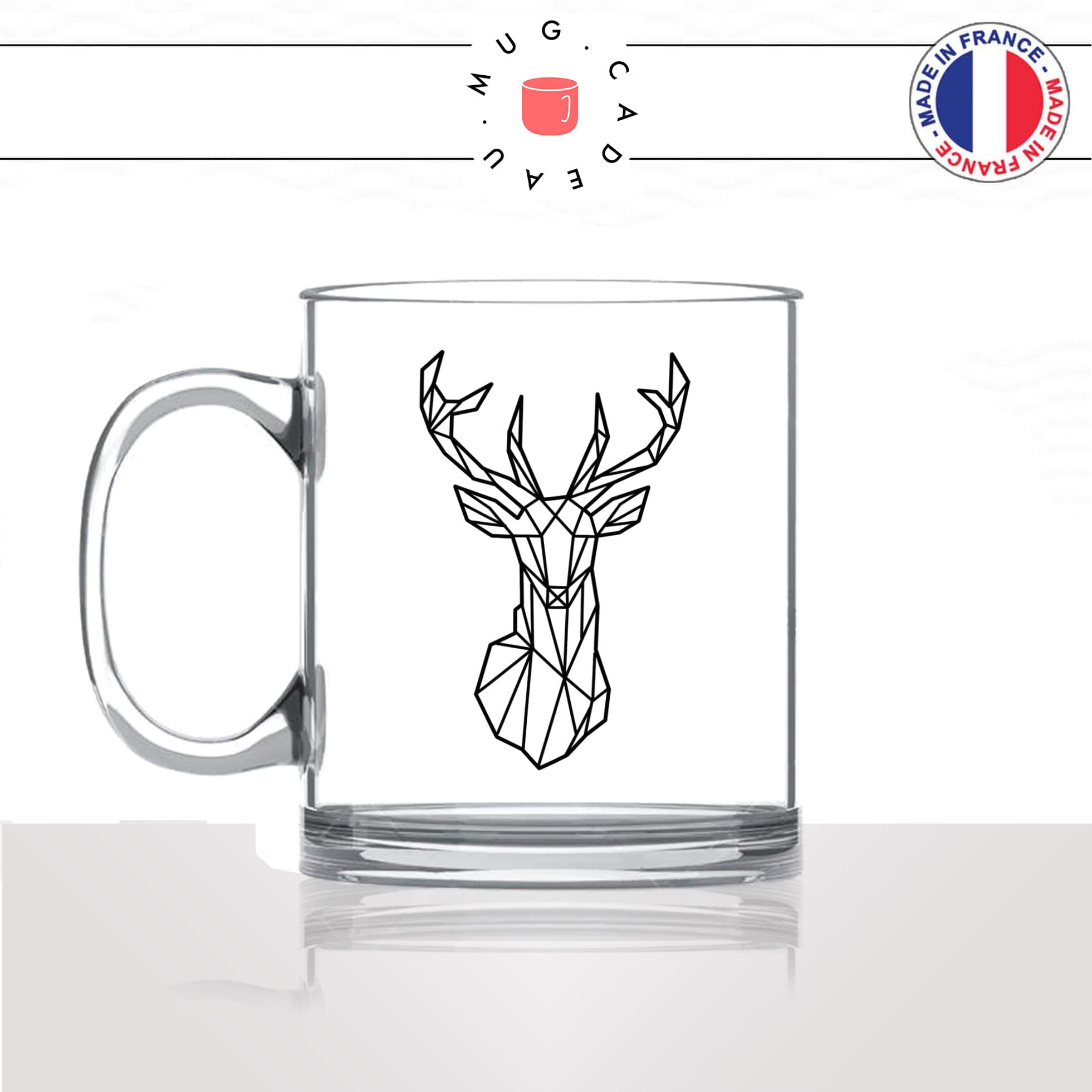 mug-tasse-en-verre-transparent-glass-animaux-déco-cerf-origami-animal-bois-biche-dessin-noir-fun-café-thé-idée-cadeau-original-personnalisable-min