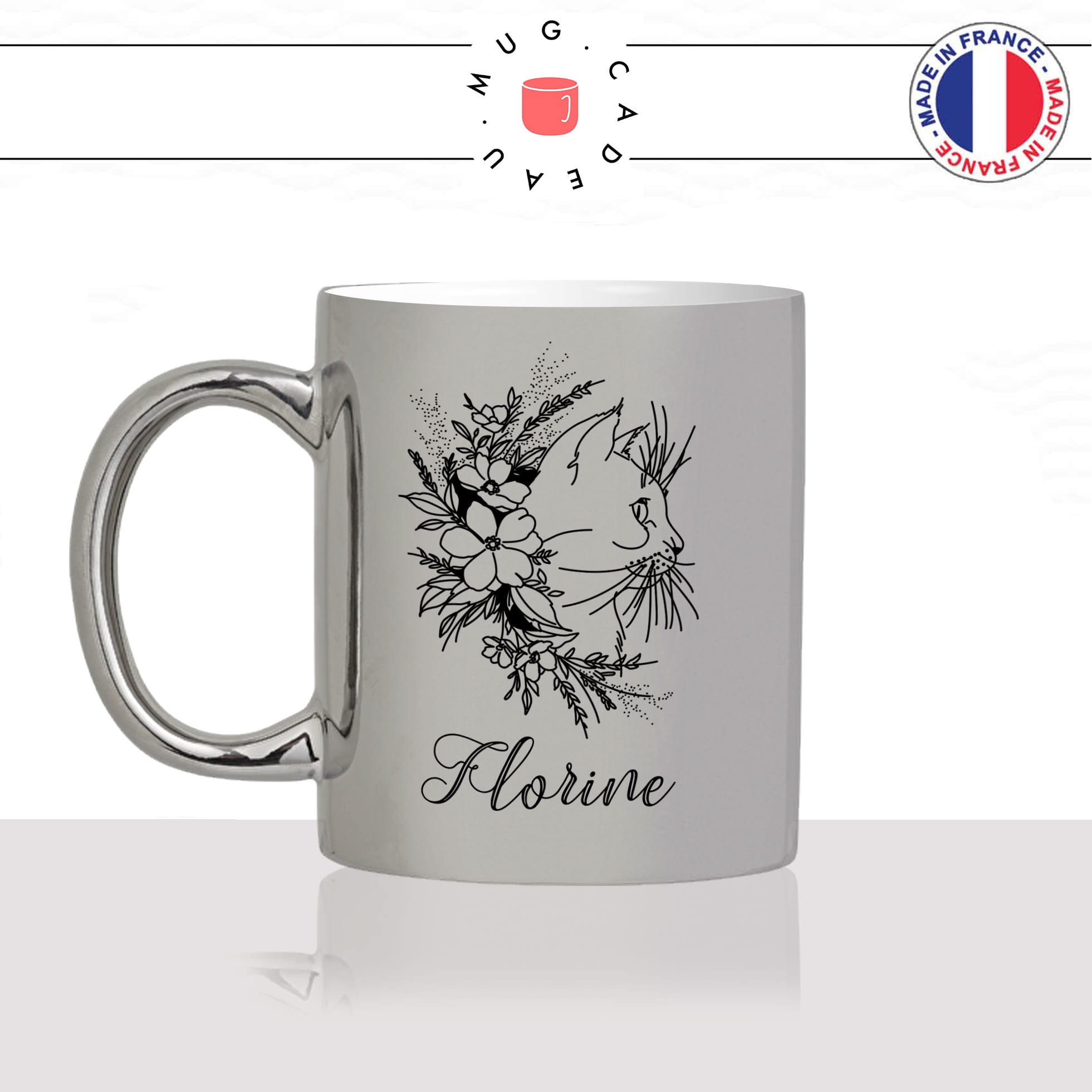 mug-tasse-argenté-silver-fleurs-chats-animal-chaton-dessin-noir-fun-café-thé-idée-cadeau-original-personnalisable-prénom-personnalisable-min