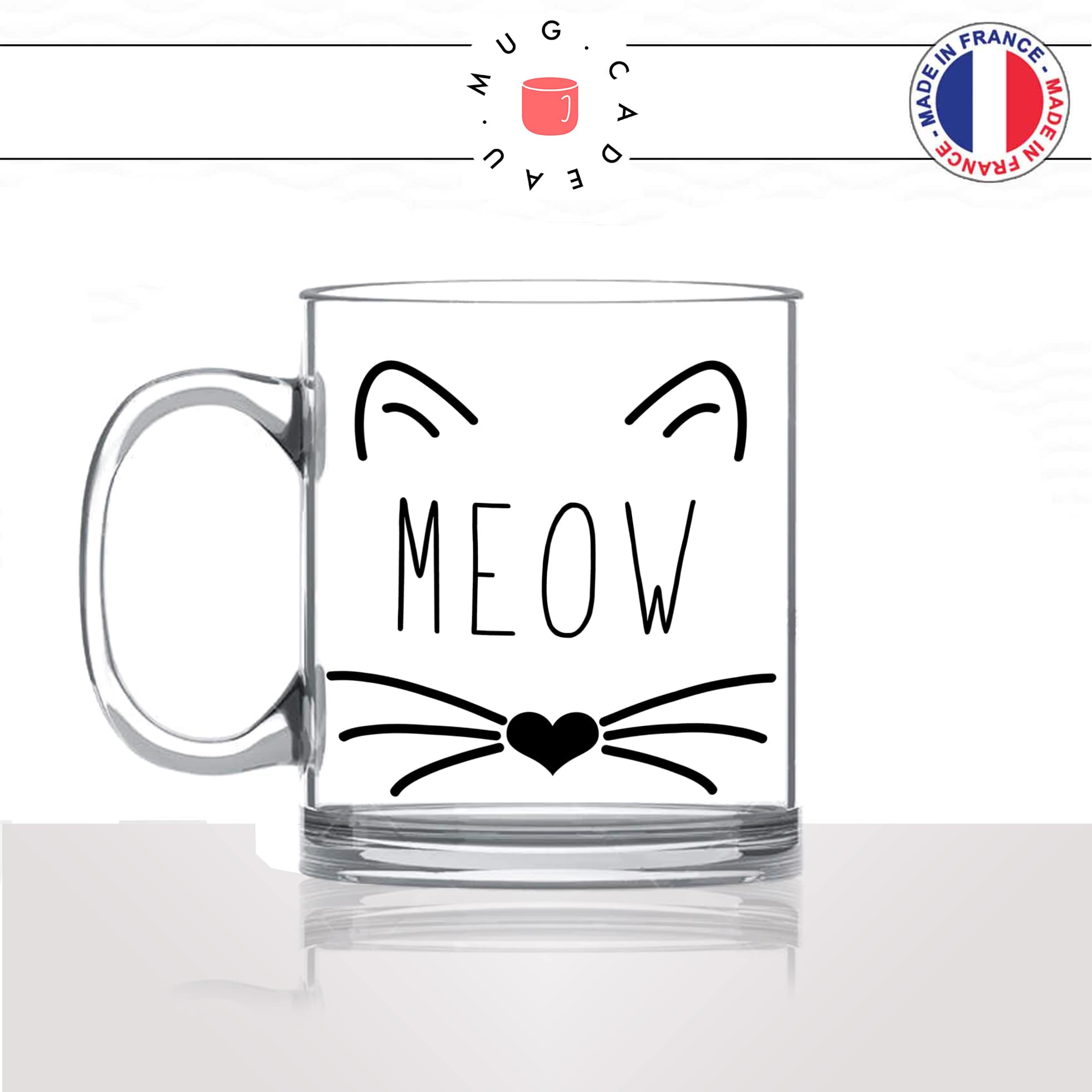 mug-tasse-en-verre-transparent-meow-miam-tete-moustache-truffe-chat-mignon-animal-chaton-noir-fun-café-thé-idée-cadeau-original-personnalisé-min
