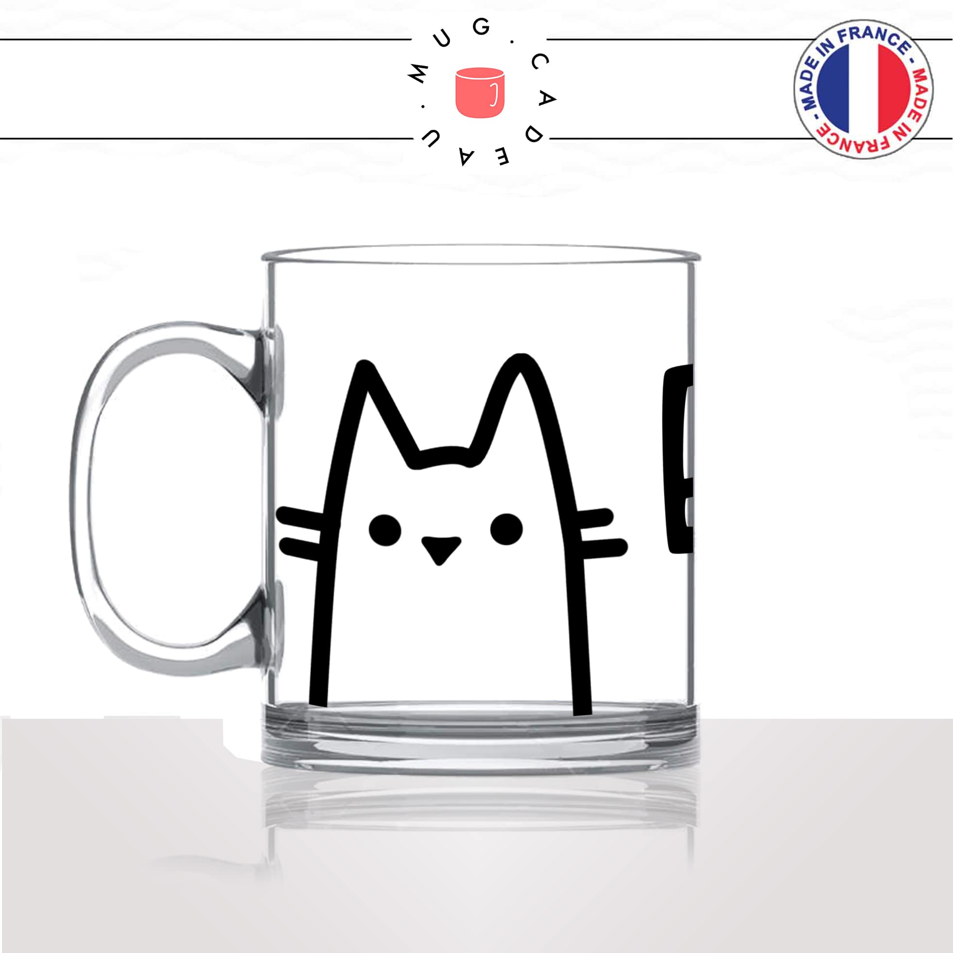 mug-tasse-en-verre-transparent-meow-miaou-tete-moustache-chat-mignon-animal-chaton-noir-fun-café-thé-idée-cadeau-original-personnalisé-min