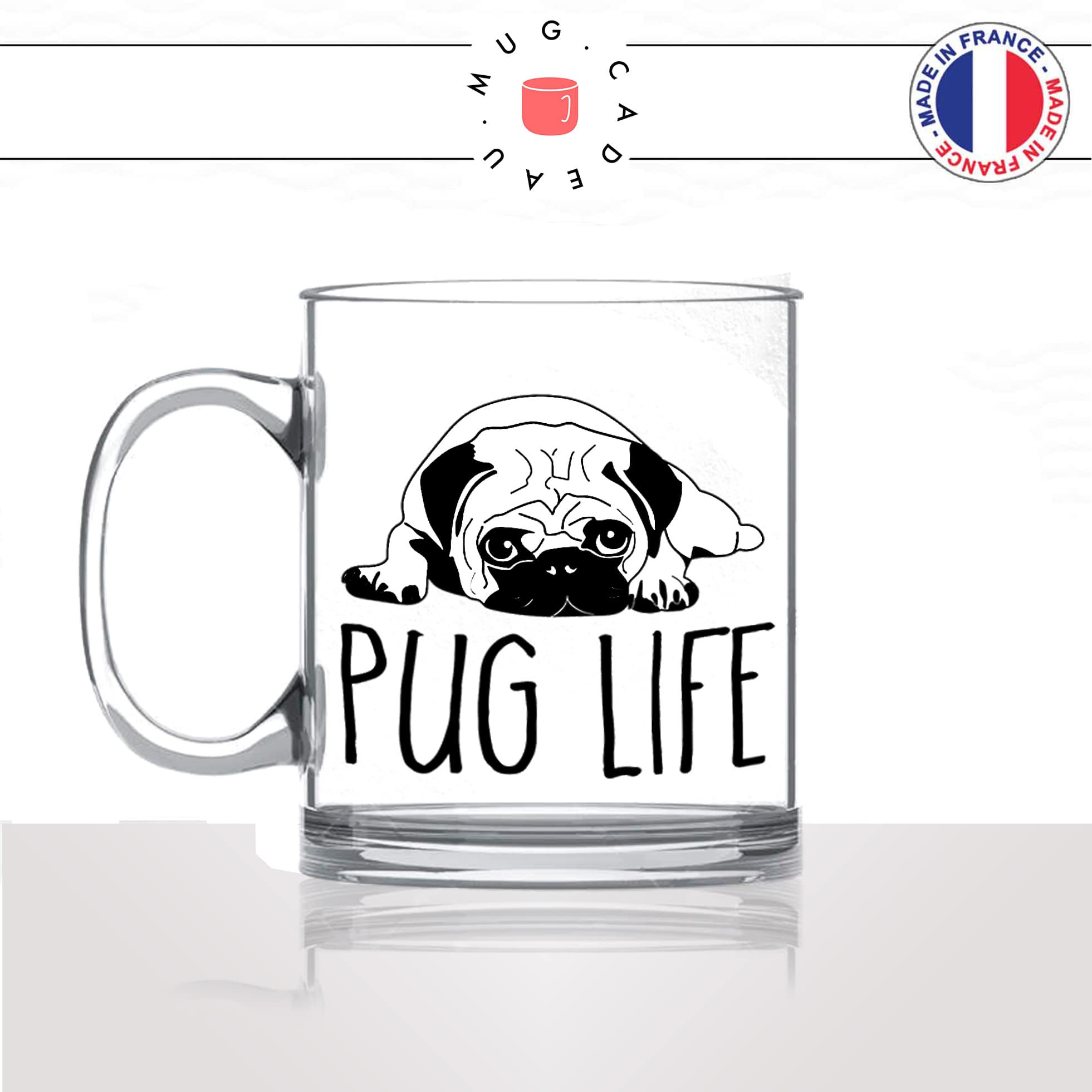 tasse-mug-en-verre-glass-pug-life-race-dog-humour-chien-amour-mignon-animal-chiot-noir-fun-café-thé-idée-cadeau-original-personnalisé-min