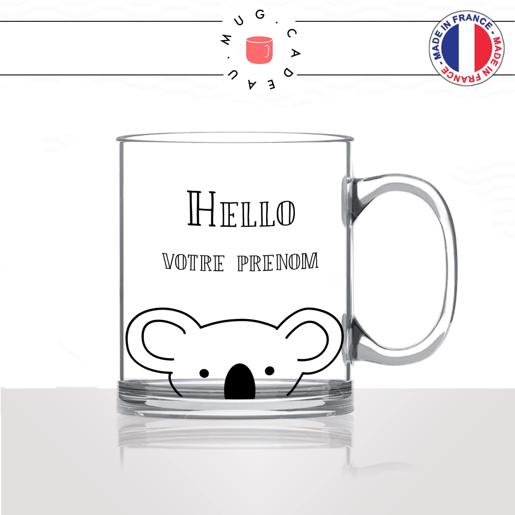 tasse-mug-en-verre-transparent-koala-hello-bonjour-prénom-personnalisable-drole-mignon-animal-noir-fun-café-thé-idée-cadeau-original-personnalisé2-min