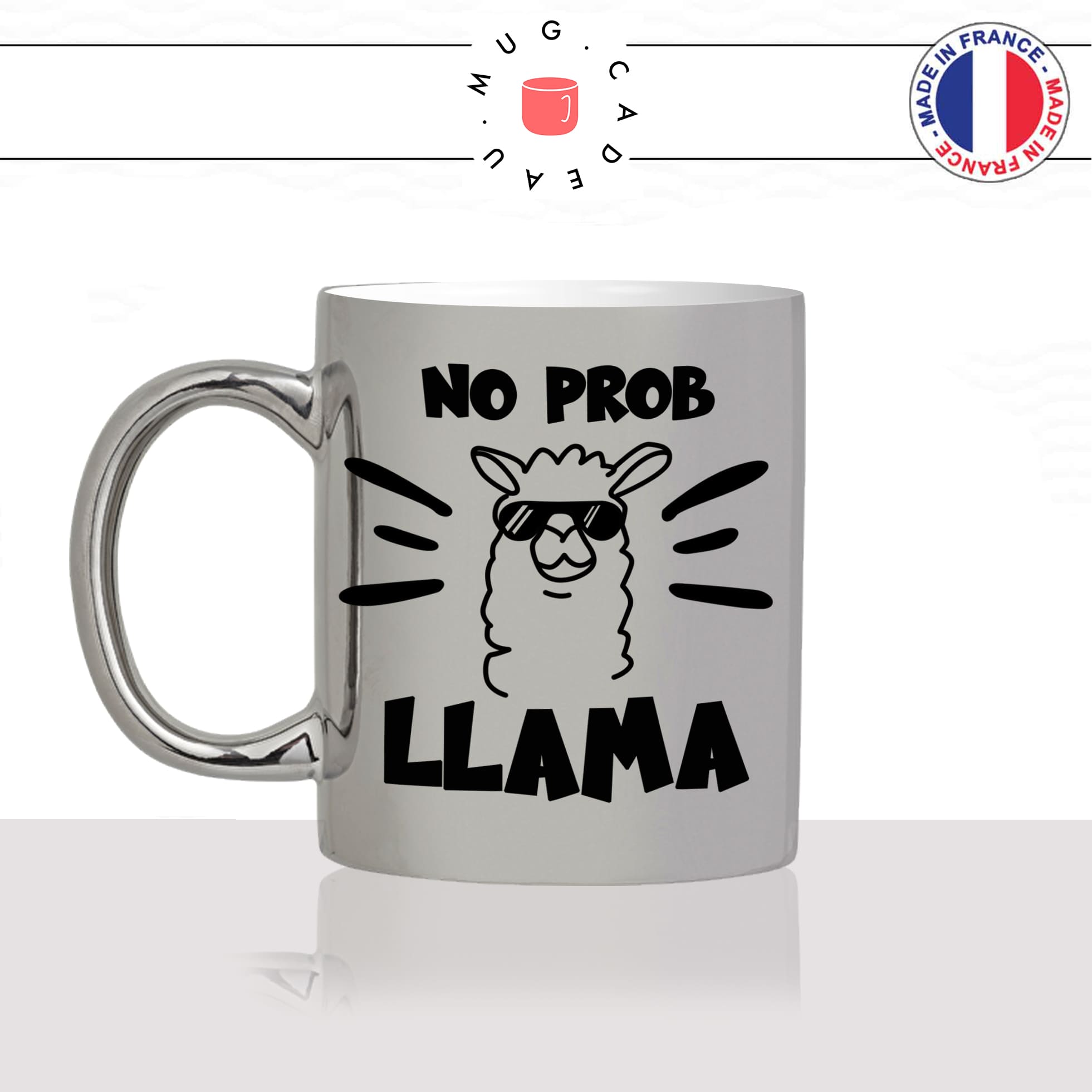 mug-tasse-silver-argenté-argent-lama-no-prob-llama-problem-drole-mignon-animal-noir-fun-café-thé-idée-cadeau-original-personnalisé-min
