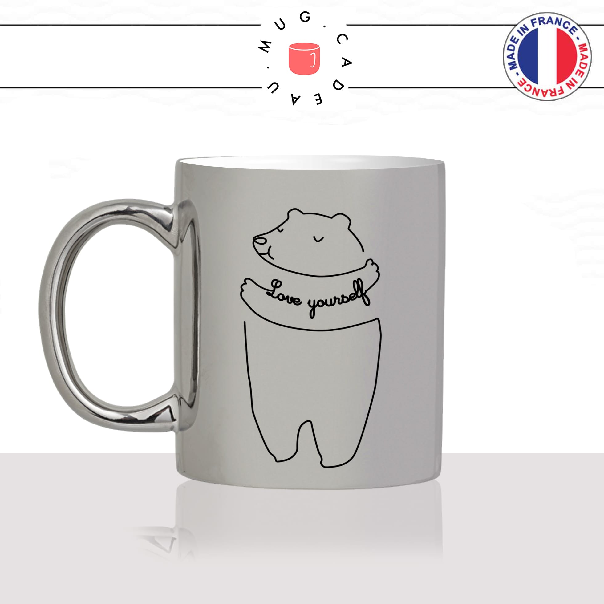 mug-tasse-silver-argenté-argent-ours-love-yourself-dessin-drole-mignon-animal-noir-fun-café-thé-idée-cadeau-original-personnalisé-min