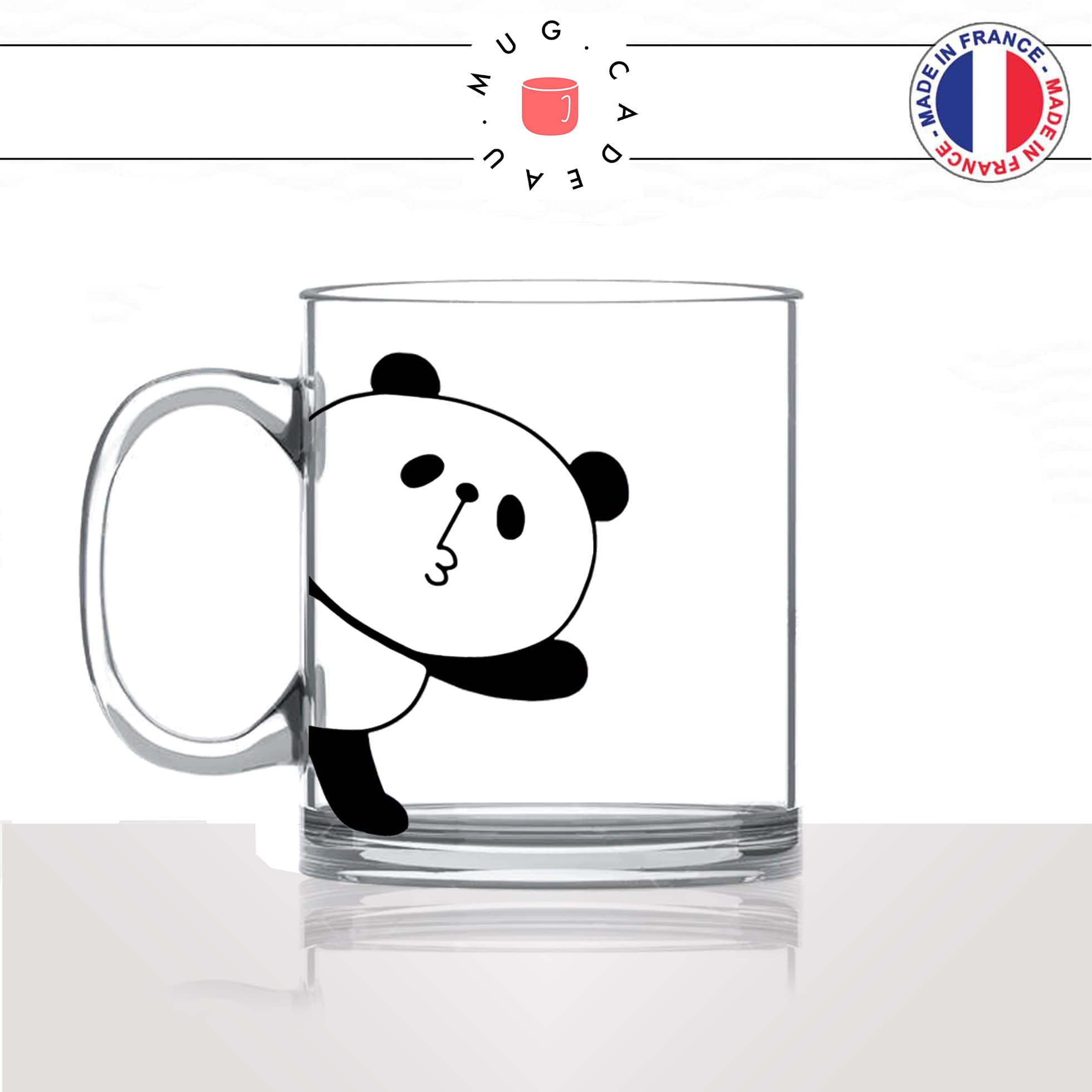 tasse-mug-en-verre-transparent-glass-ours-panda-coucou-bonjour-bisou-dessin-drole-mignon-animal-noir-fun-café-thé-idée-cadeau-original-personnalisé-min