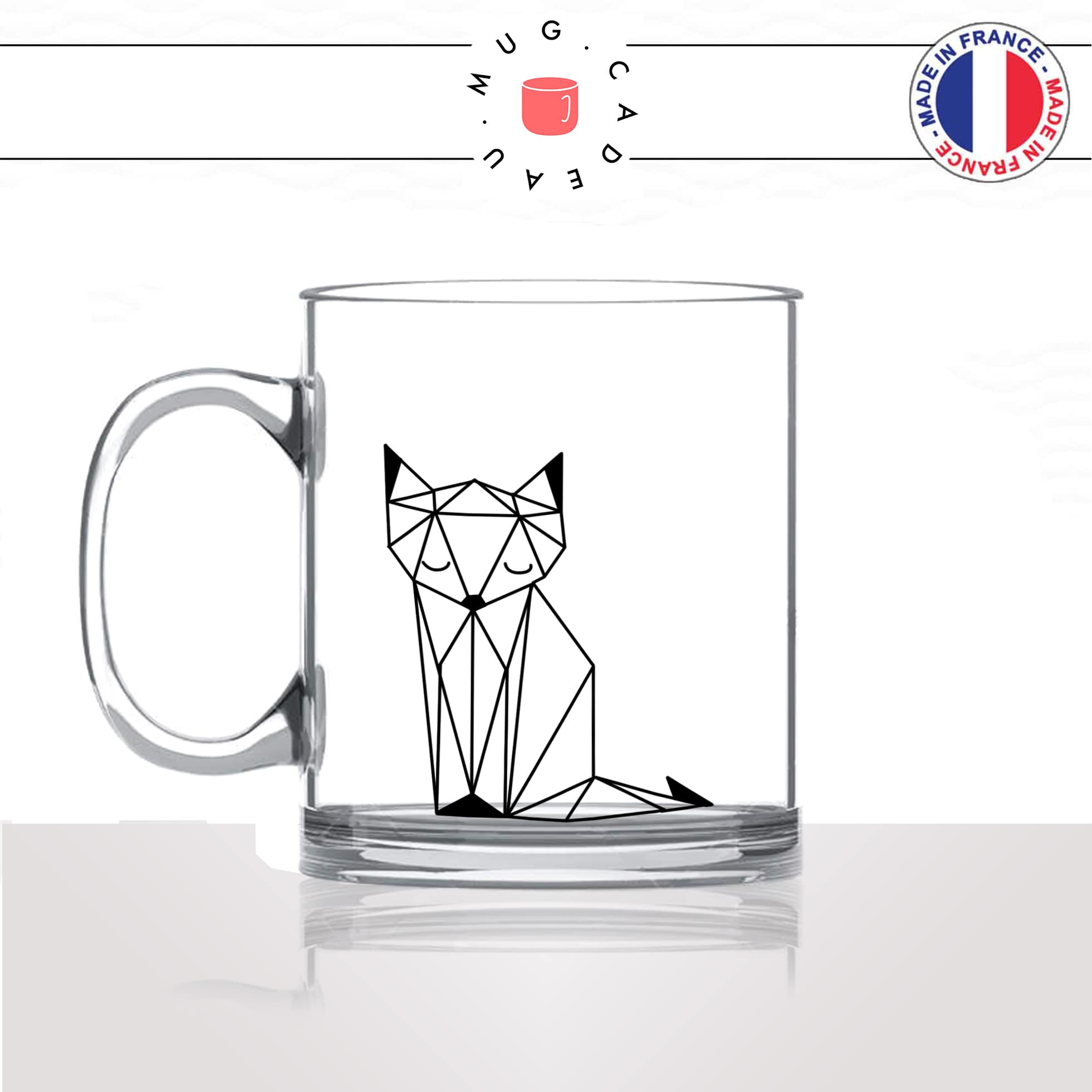 tasse-mug-en-verre-transparent-glass-renard-origami-fox-dessin-drole-mignon-animal-noir-fun-café-thé-idée-cadeau-original-personnalisé-min