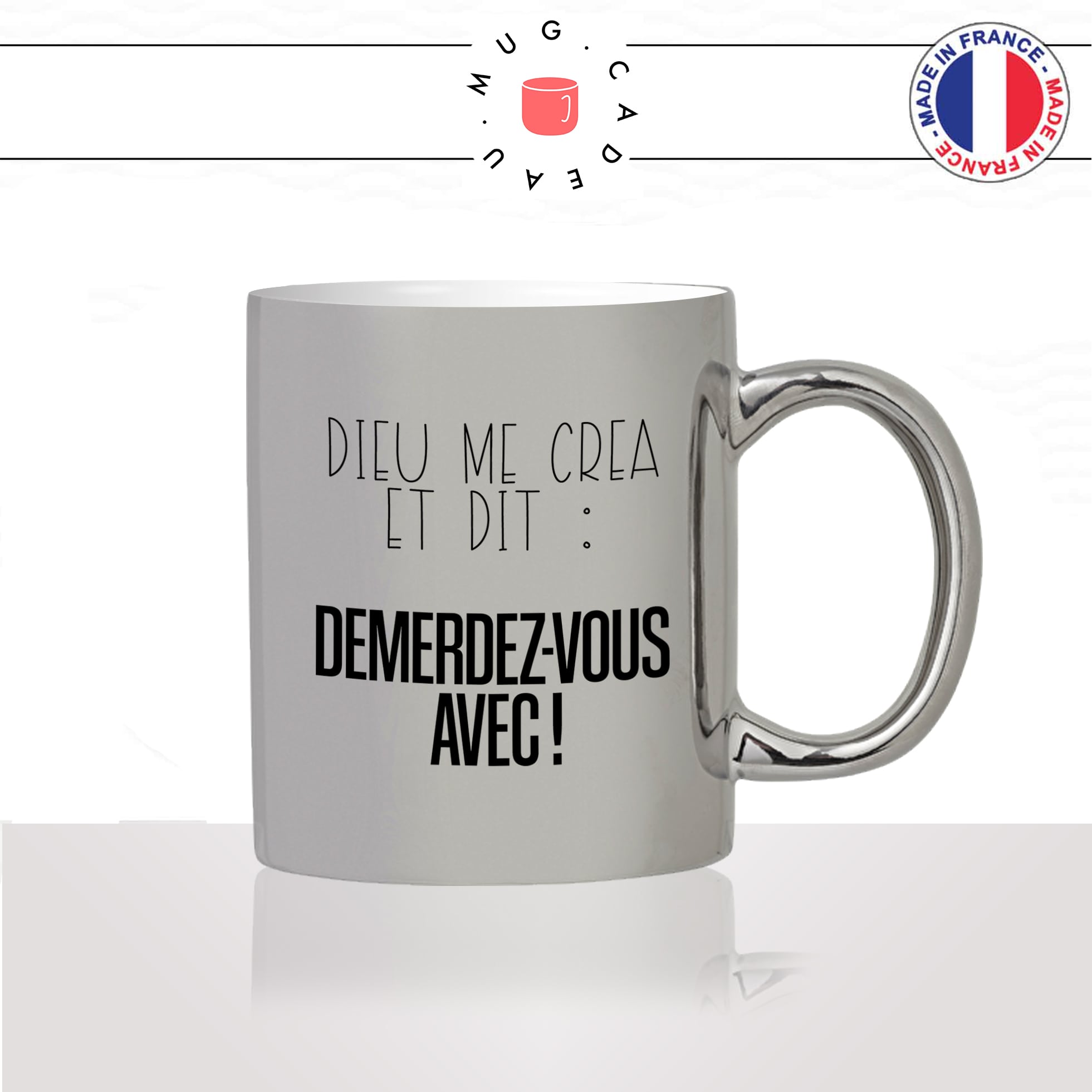 mug-tasse-argent-argenté-silver-dieu-me-créa-demerdez-vous-avec-humour-collegue-femme-homme-idée-cadeau-fun-cool-café-thé-original2-min