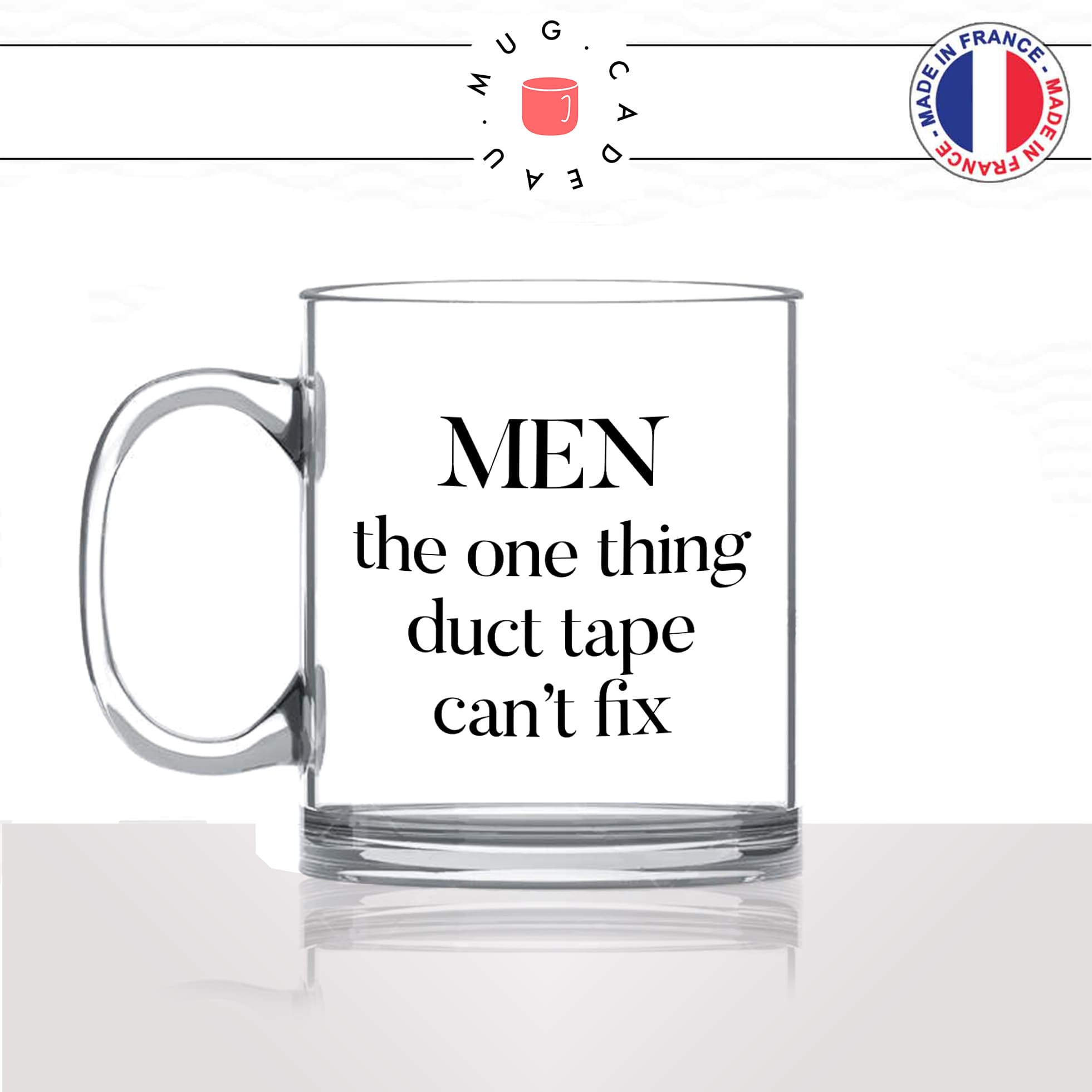 mug-tasse-en-verre-transparent-glass-men-duct-tape-humour-anglais-mec-homme-scotch-bricolage-célibataire-idée-cadeau-fun-cool-café-thé-original