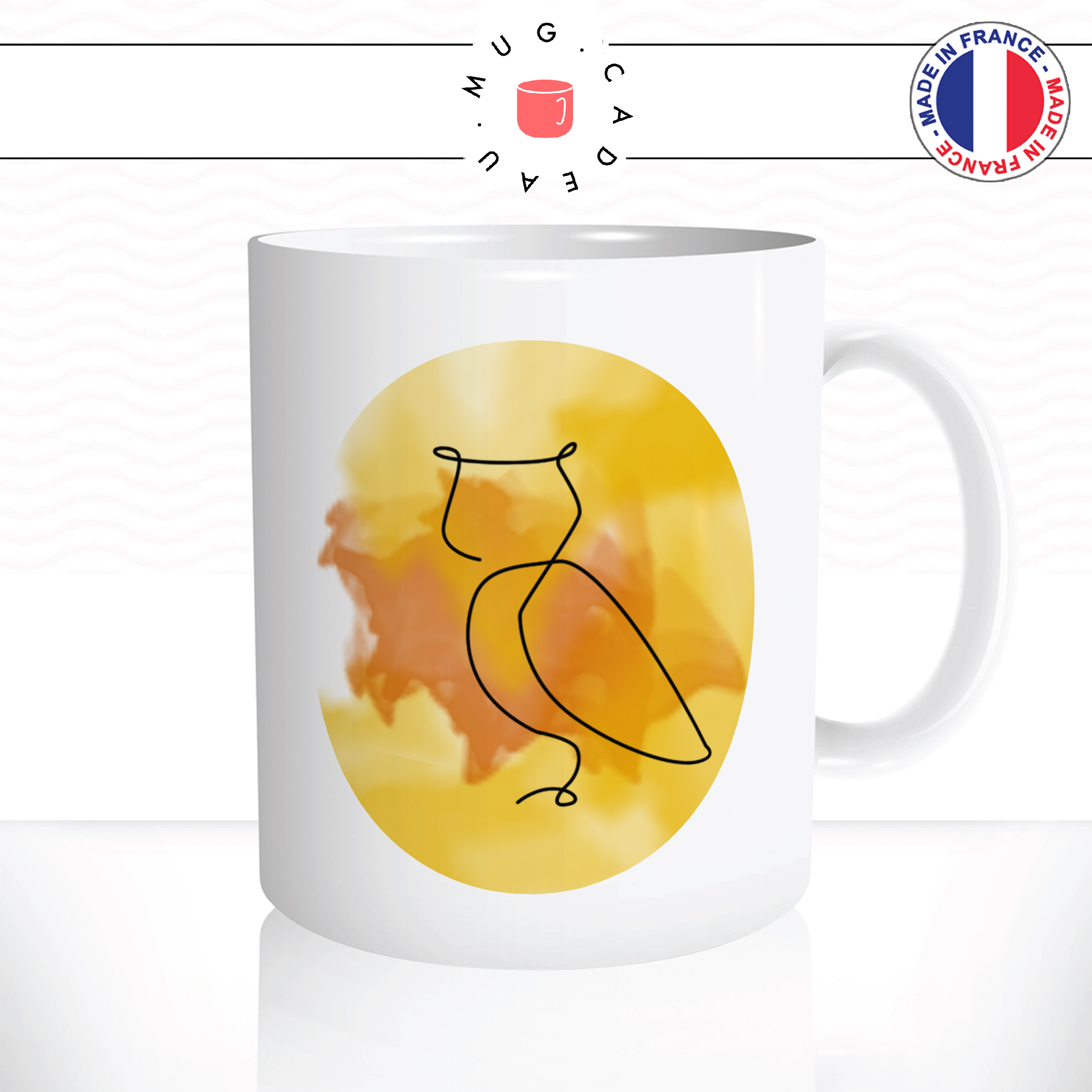 mug-tasse-ref8-oiseau-chouette-dessin-lignes-simple-noir-halo-aquarelle(-jaune-cafe-the-mugs-tasses-personnalise-anse-droite