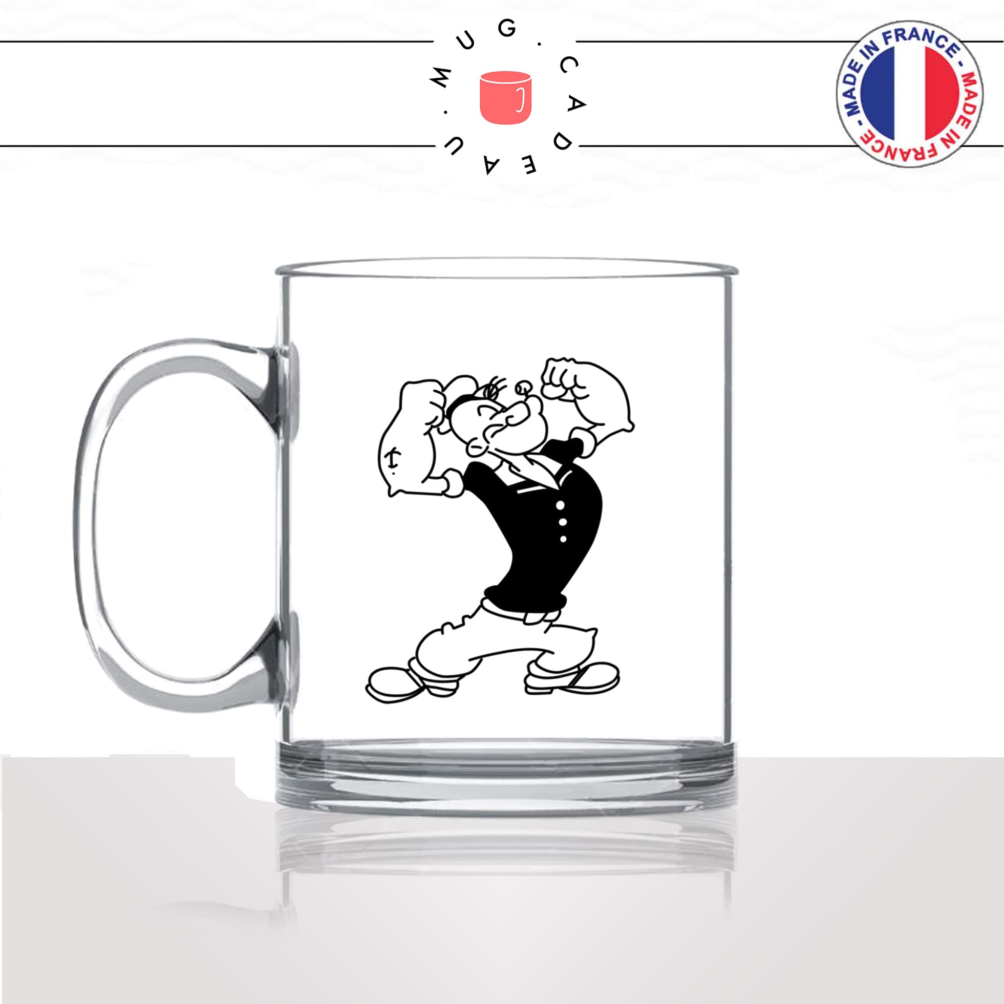 mug-tasse-en-verre-transparent-glass-popeye-epinards-musculation-fort-garcon-dessin-animé-mignon-enfant-humour-idée-cadeau-fun-cool-café-thé