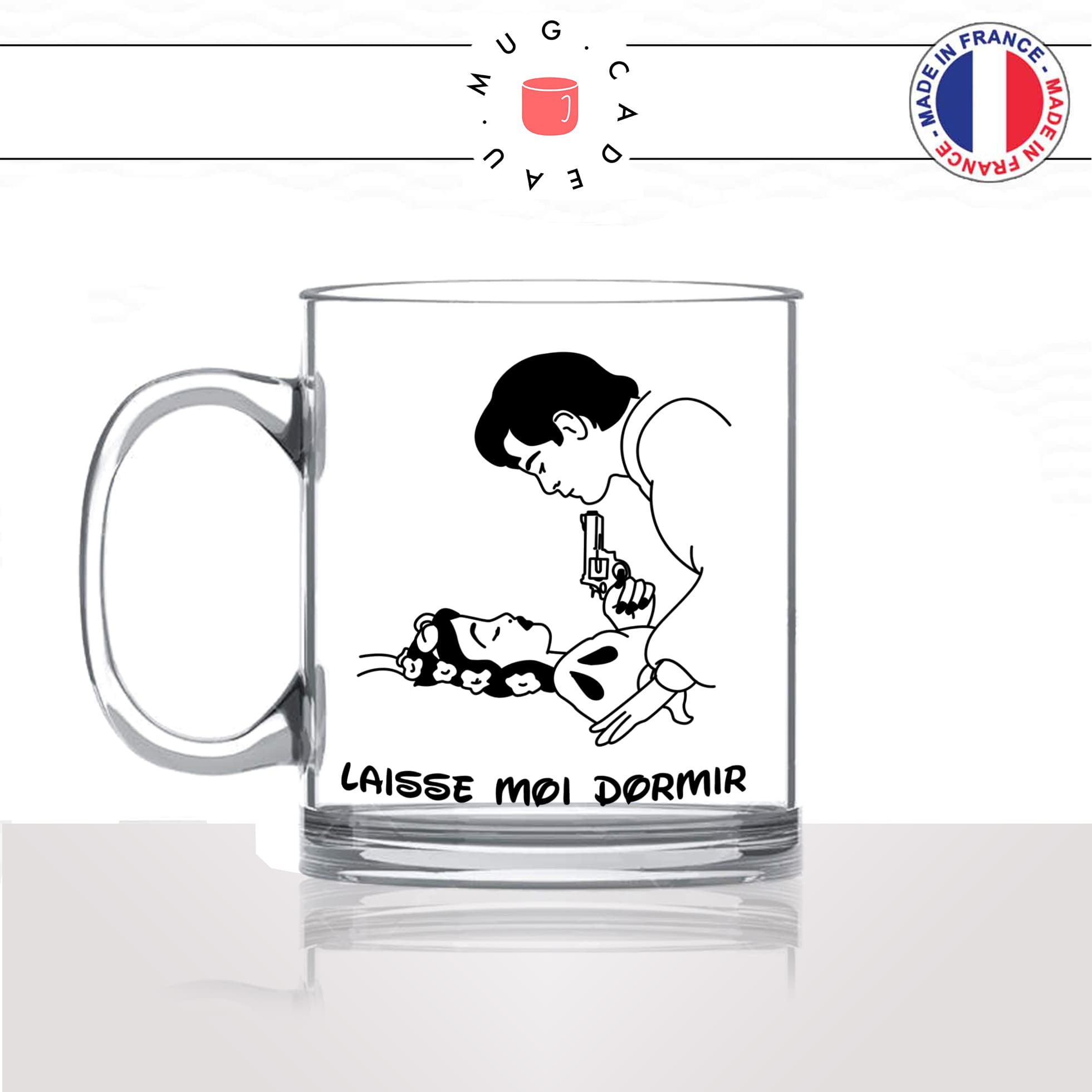 mug-tasse-en-verre-transparent-glass-princesse-prince-laisse-moi-dormir-matin-reveil-couple-amour-mignon-gun-humour-idée-cadeau-fun-cool-café-thé
