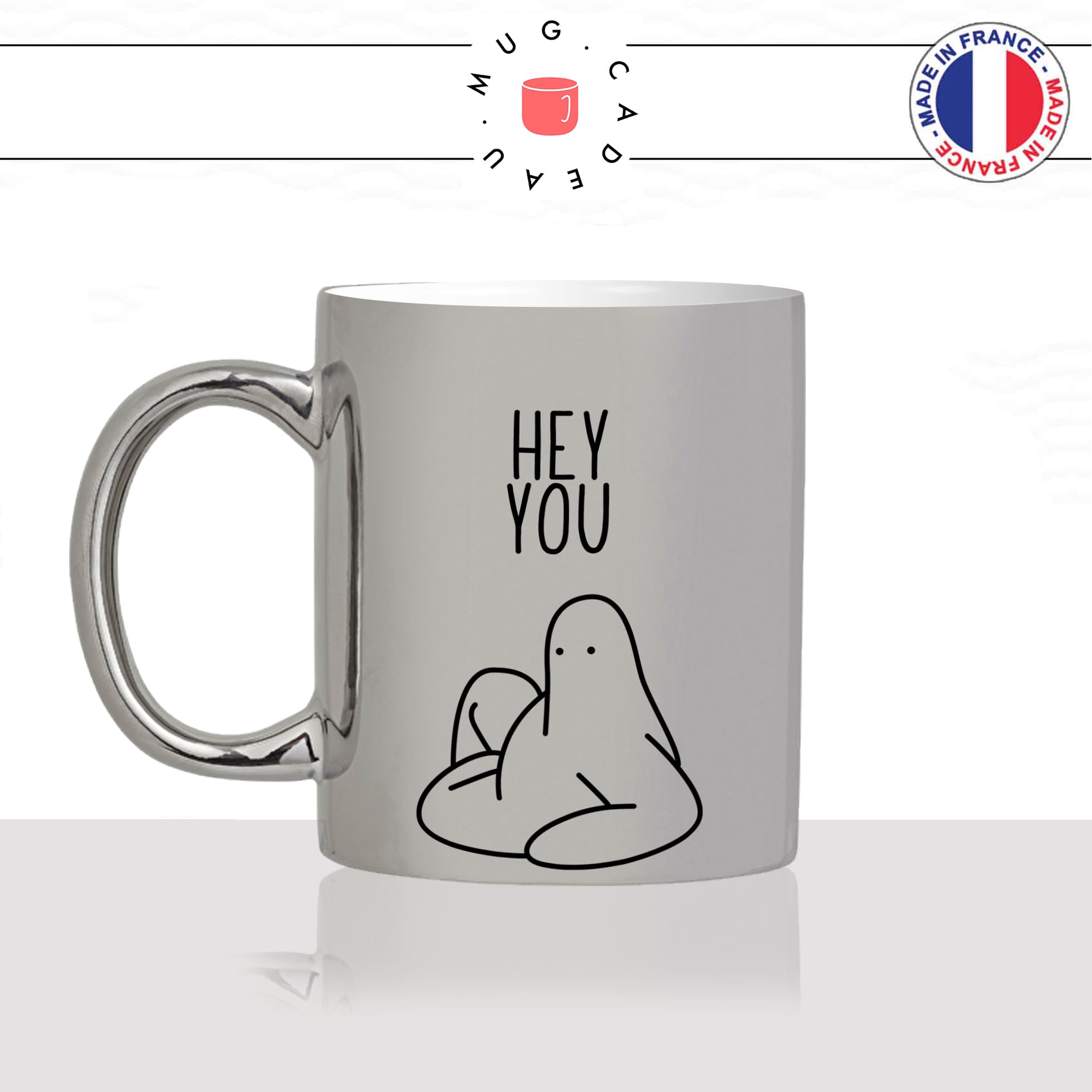 mug-tasse-argent-argenté-silver-hey-you-coucou-toi-salut-bonjour-anglais-régime-dessin-collegue-ami-humour-idée-cadeau-fun-cool-café-thé