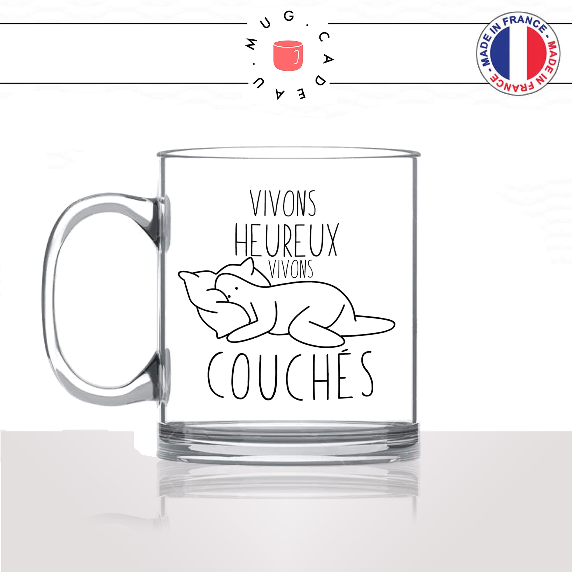 mug-tasse-en-verre-transparent-glass-vivons-heureux-couchés-sieste-collegue-flemme-femme-homme-humour-idée-cadeau-fun-cool-café-thé
