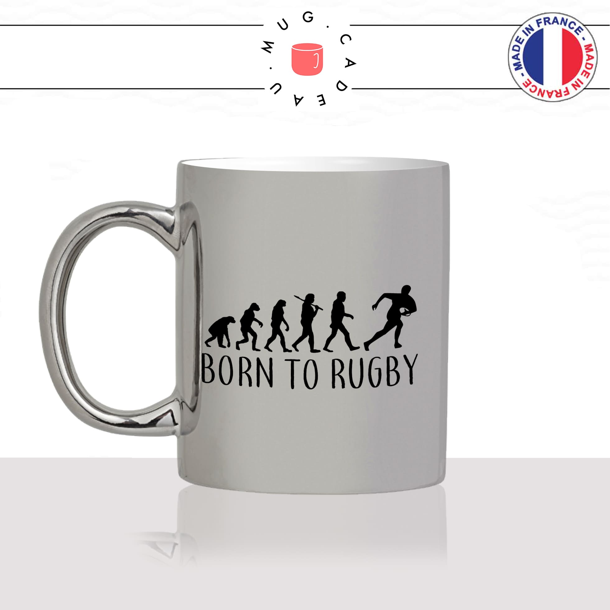 mug-tasse-argent-argenté-silver-born-to-rubgy-evolution-humaine-singe-sport-6-nations-rugbyman-humour-idée-cadeau-fun-cool-café-thé