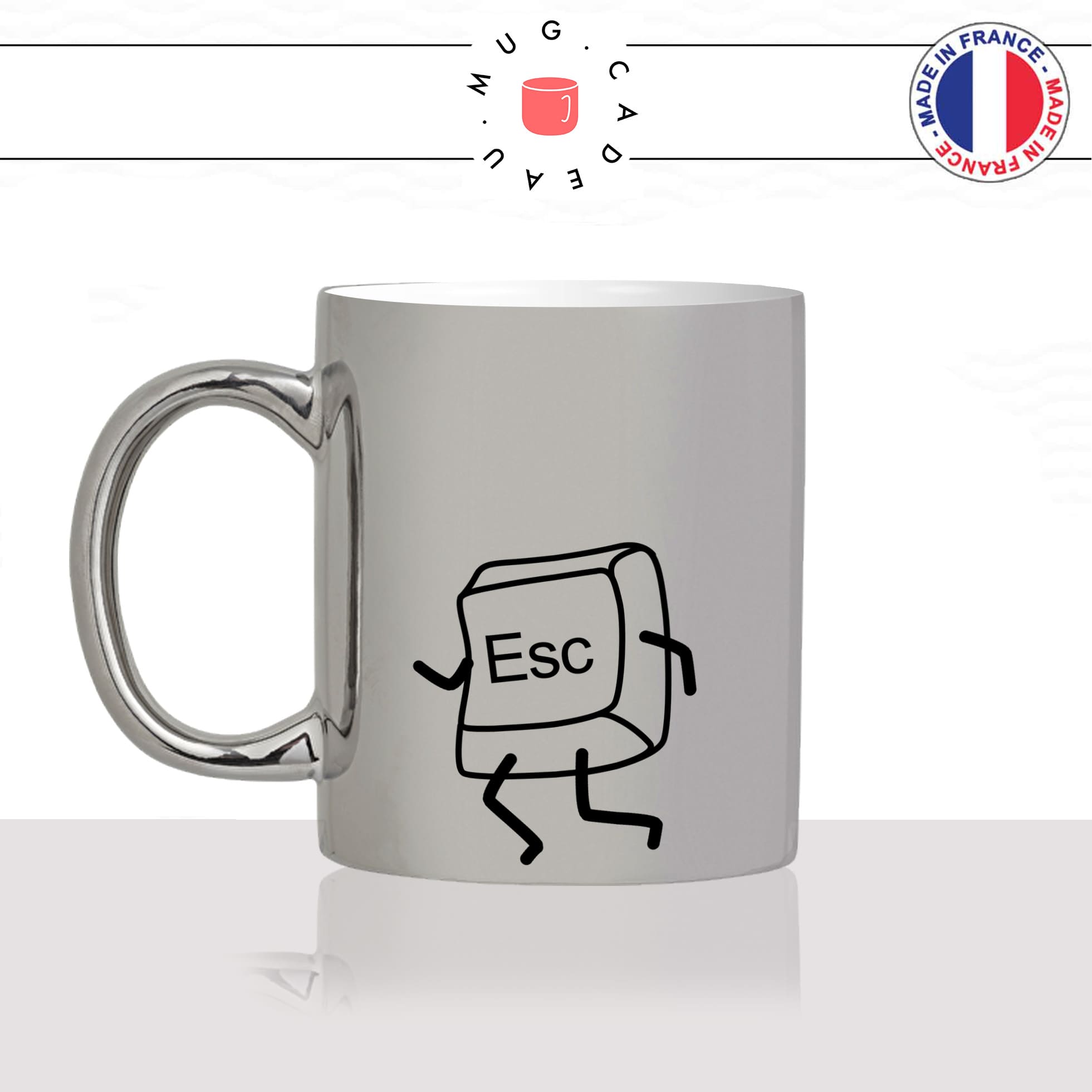 mug-tasse-argent-argenté-silver-geek-nerd-touche-clavier-gamer-esc-escape-echappe-collegue-matin-pause-idée-cadeau-fun-cool-café-thé