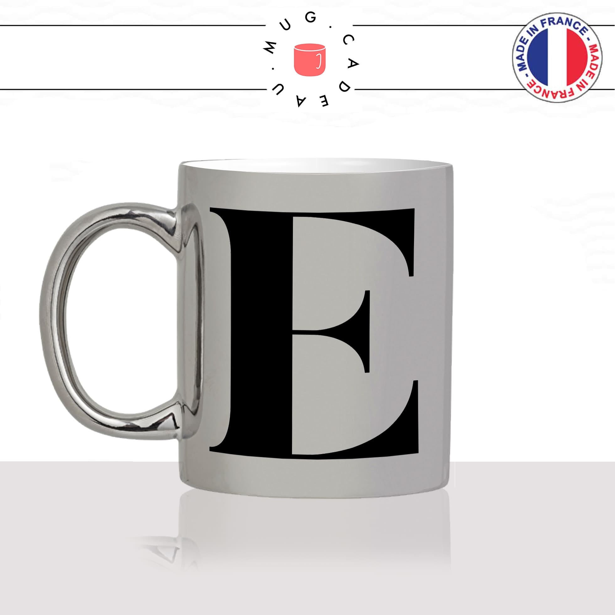 mug-tasse-argent-argenté-silver-initiale-E-Emanuelle-eric-erika-minuscule-majuscule-lettre-collegue-original-idée-cadeau-fun-cool-café-thé