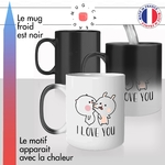 mug magique thermo chauffant thermoreactif tasse i love you lapins couple mignon amour fun